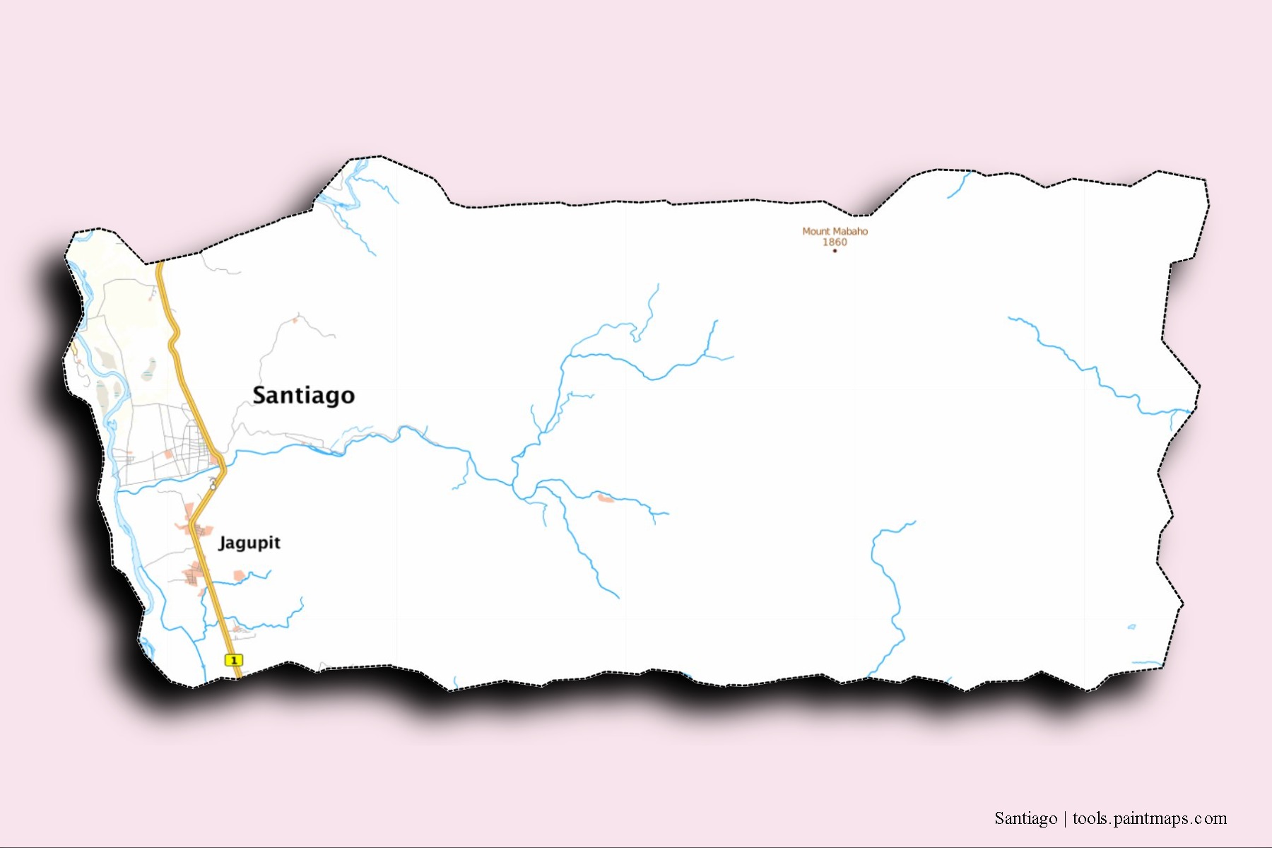 Mapa de barrios y pueblos de Santiago con efecto de sombra 3D