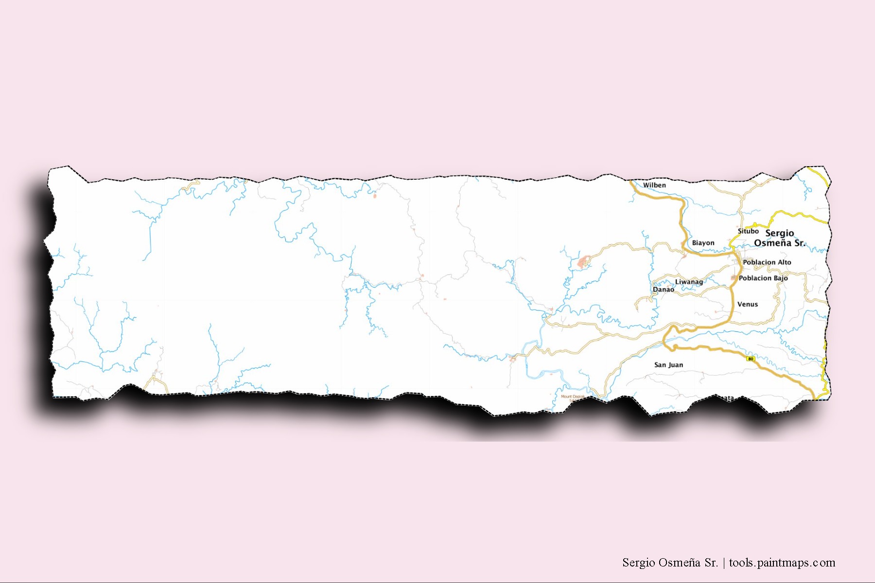 Sergio Osmeña Sr. neighborhoods and villages map with 3D shadow effect