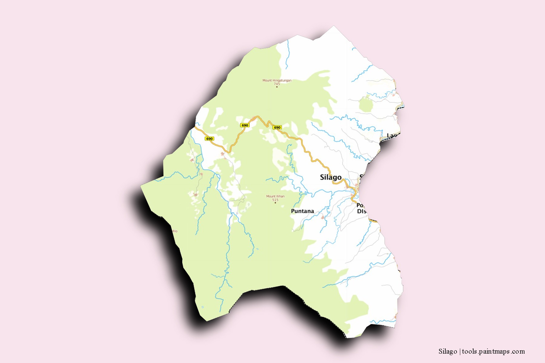 Mapa de barrios y pueblos de Silago con efecto de sombra 3D