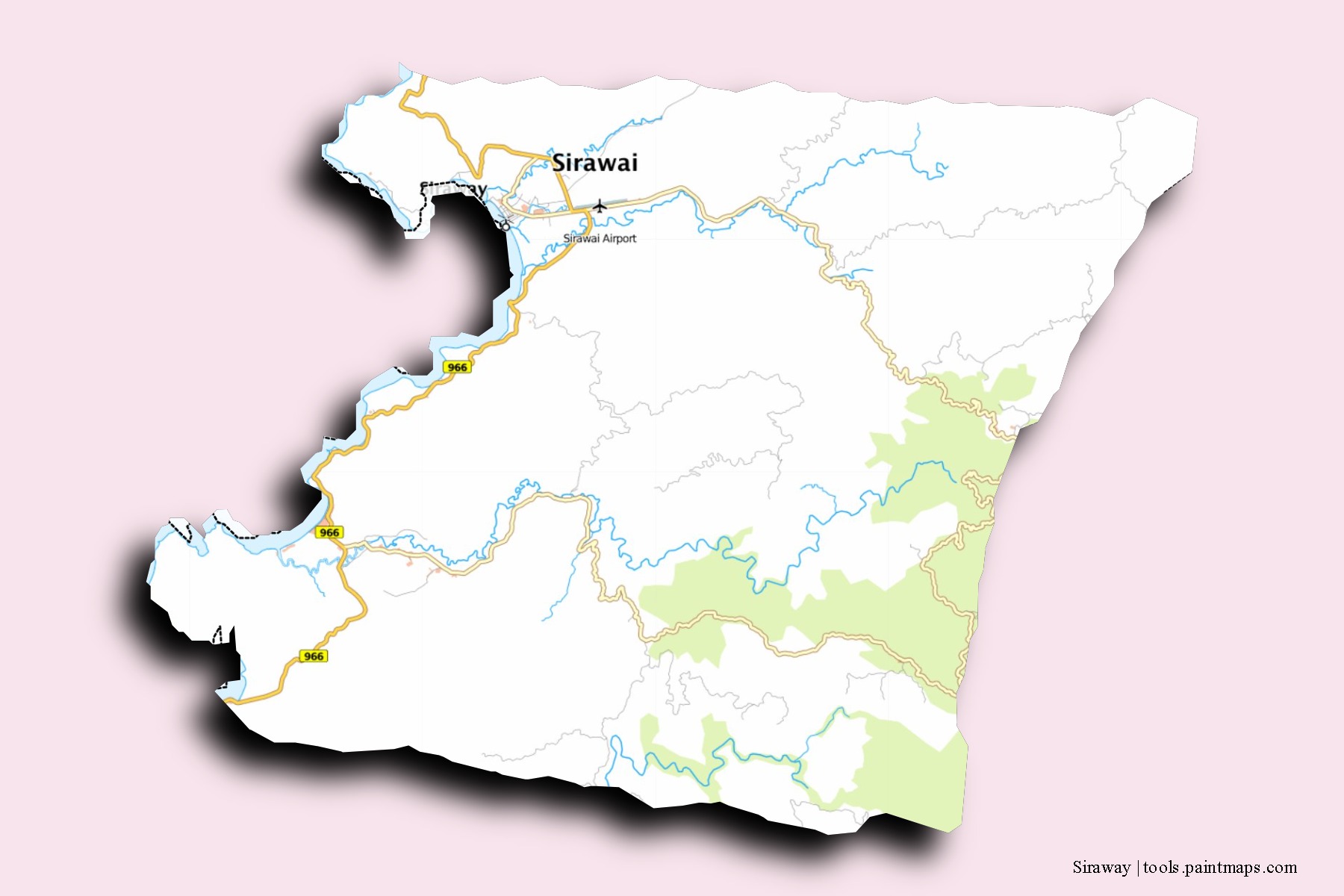 Mapa de barrios y pueblos de Siraway con efecto de sombra 3D