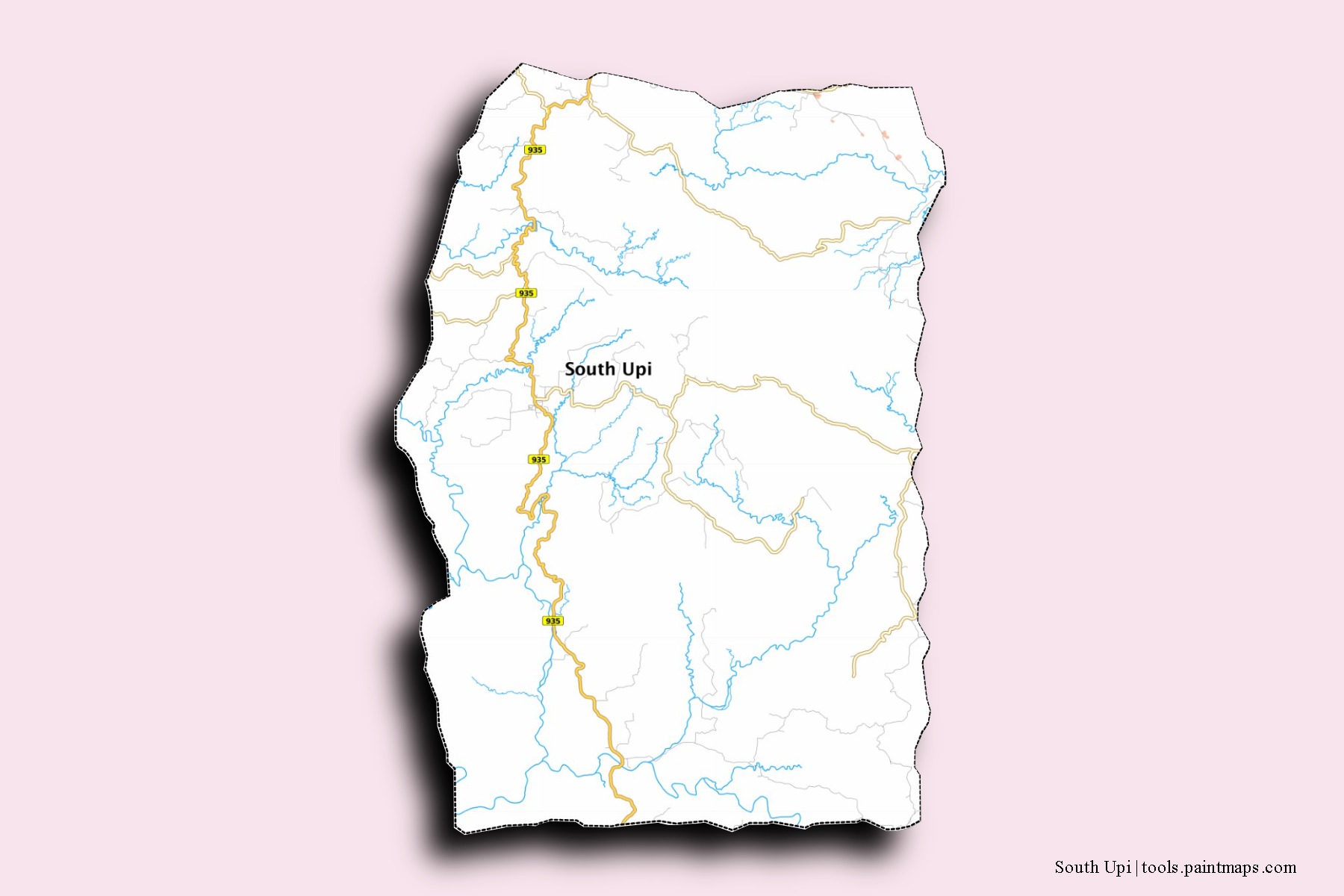 Mapa de barrios y pueblos de South Upi con efecto de sombra 3D