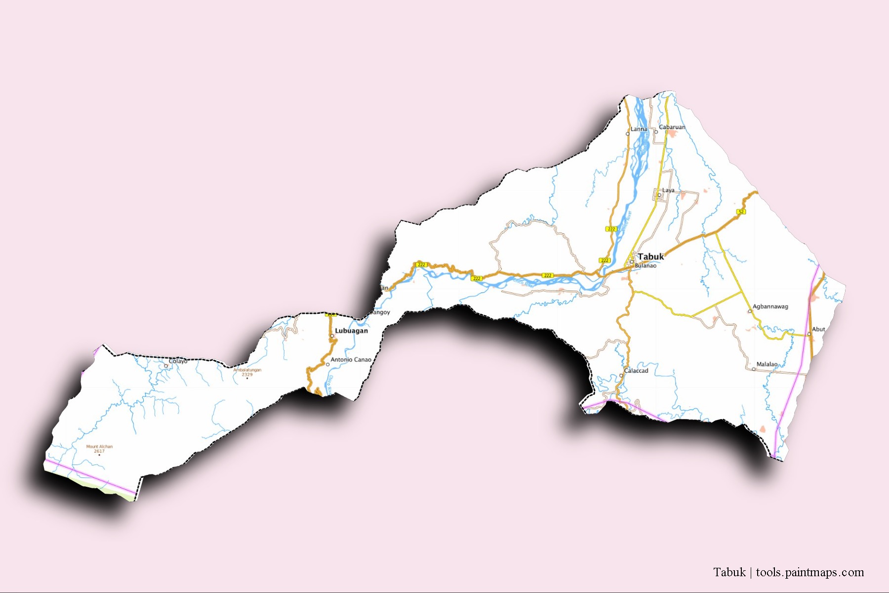 Tabuk neighborhoods and villages map with 3D shadow effect