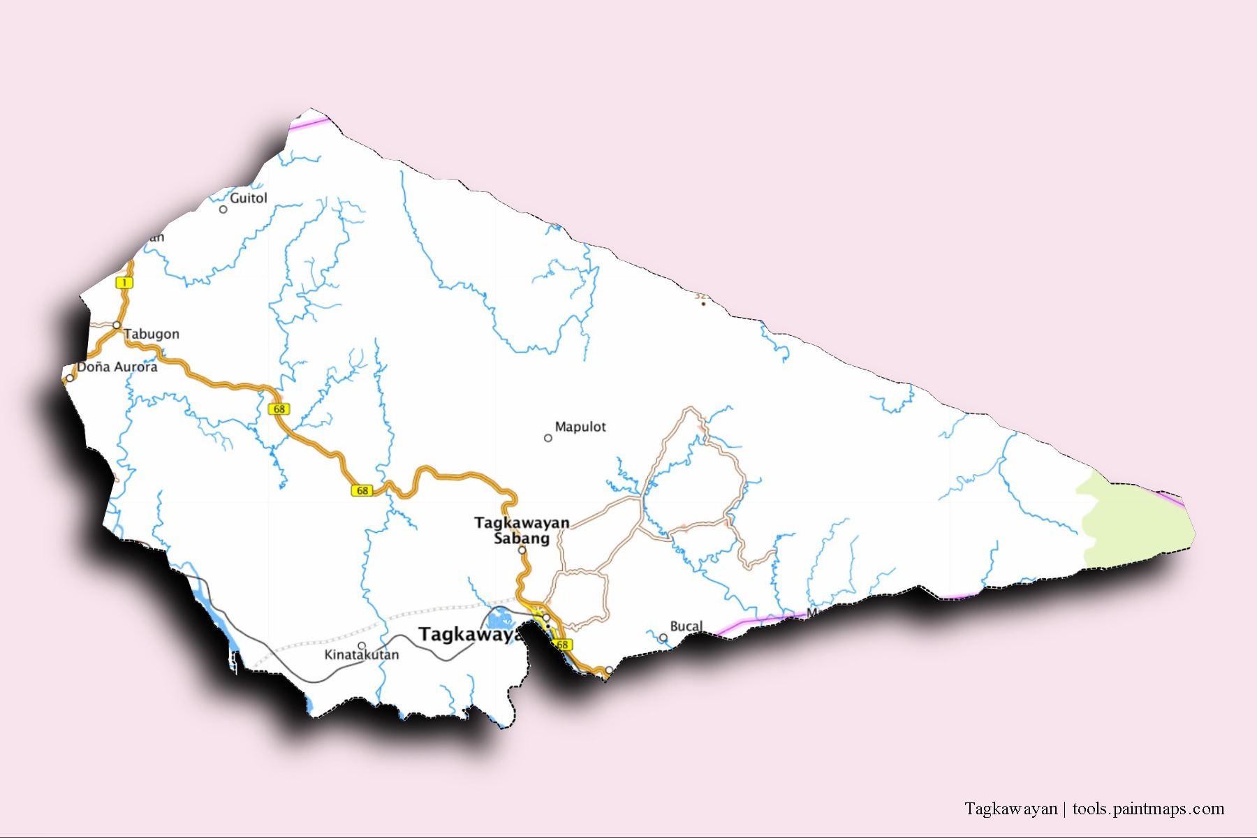 Tagkawayan neighborhoods and villages map with 3D shadow effect