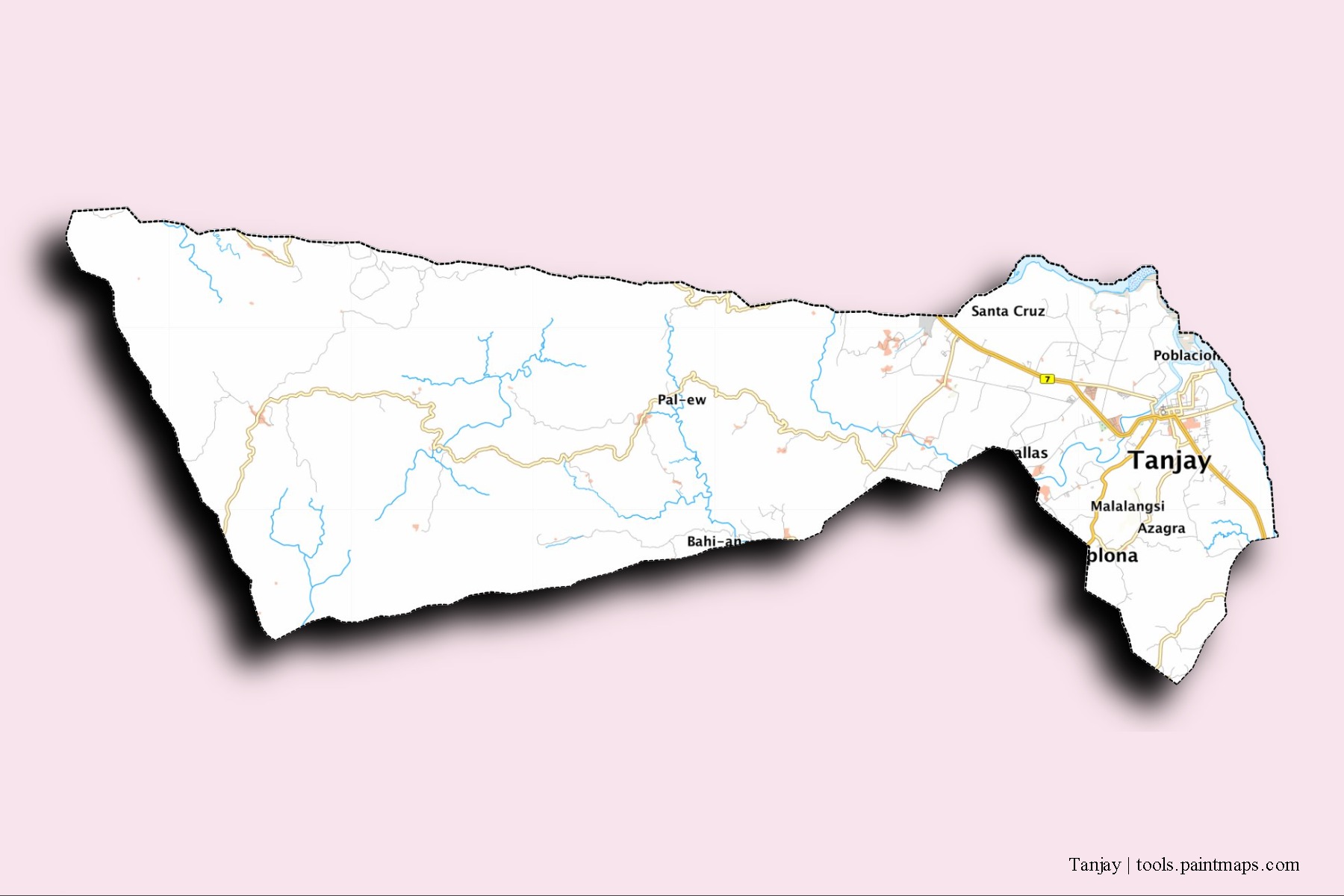 Tanjay neighborhoods and villages map with 3D shadow effect