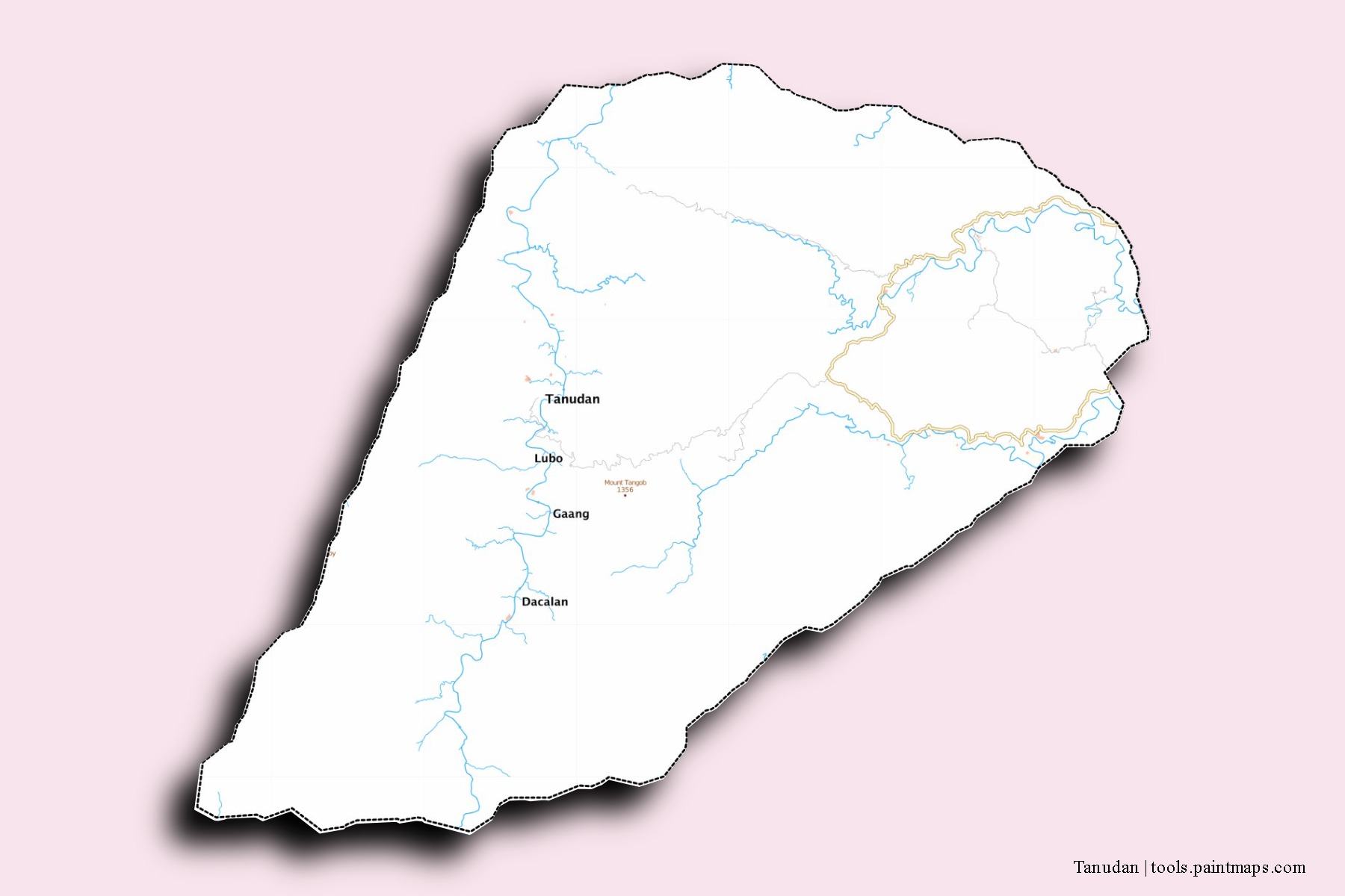 Mapa de barrios y pueblos de Tanudan con efecto de sombra 3D