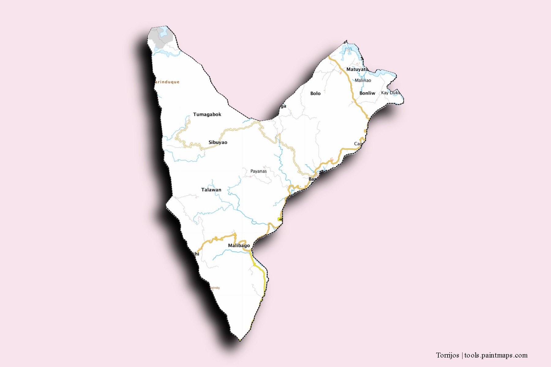 Torrijos neighborhoods and villages map with 3D shadow effect