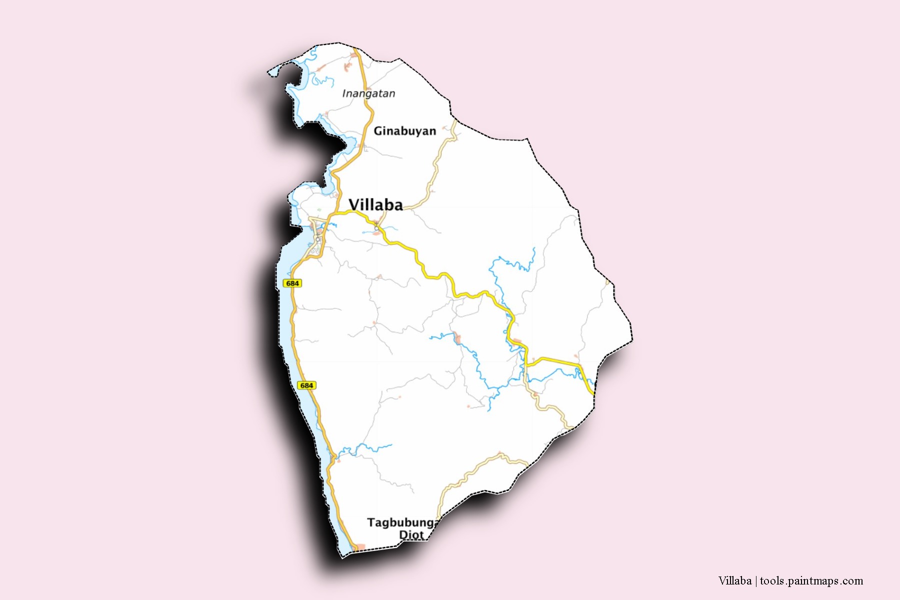 Mapa de barrios y pueblos de Villaba con efecto de sombra 3D