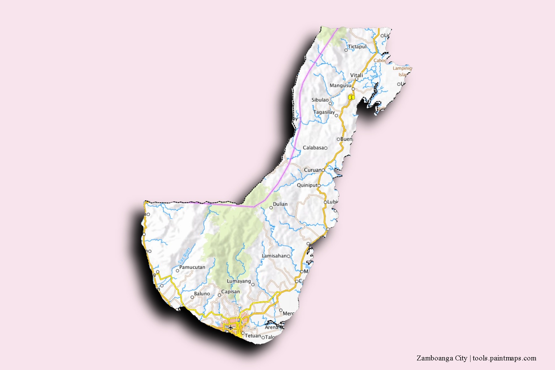 Sample maps of Zamboanga City generated with map cropping (masking) tool.