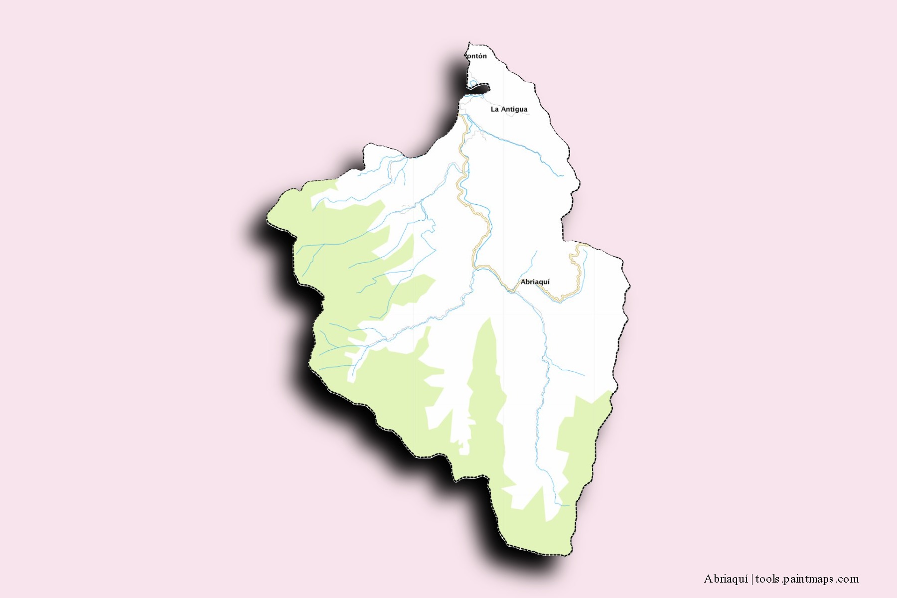 Mapa de barrios y pueblos de Abriaquí con efecto de sombra 3D