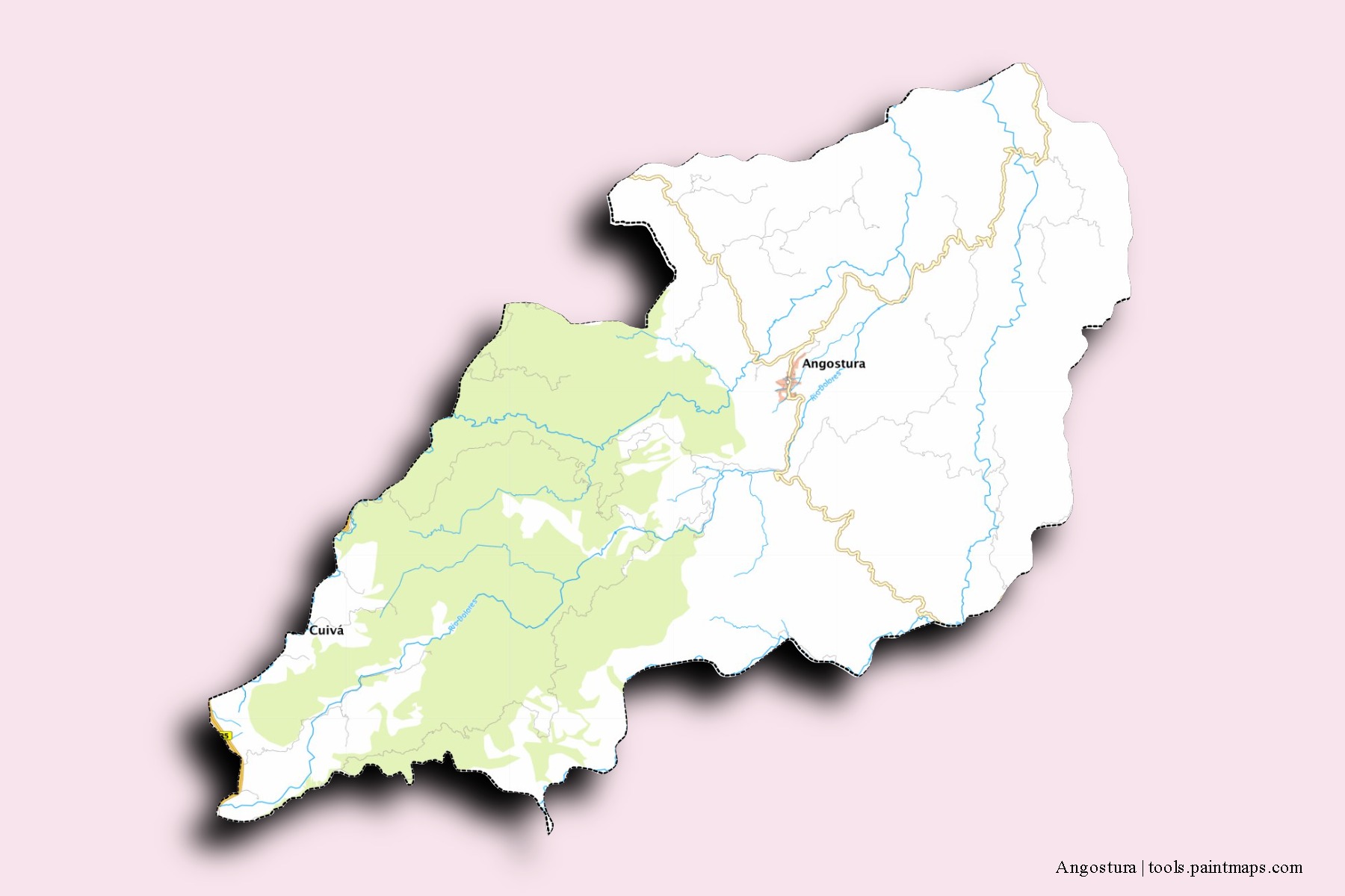 Mapa de barrios y pueblos de Angostura con efecto de sombra 3D