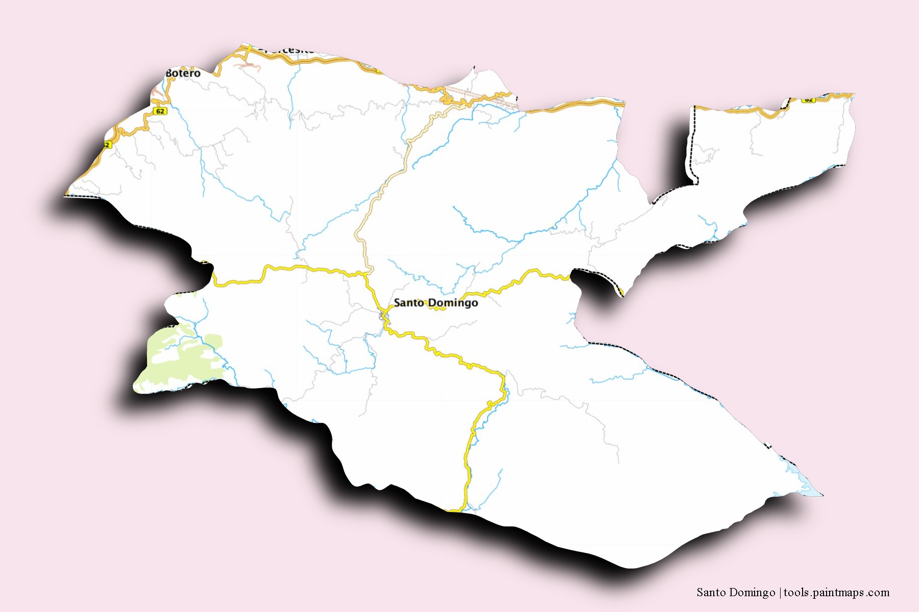 Santo Domingo neighborhoods and villages map with 3D shadow effect