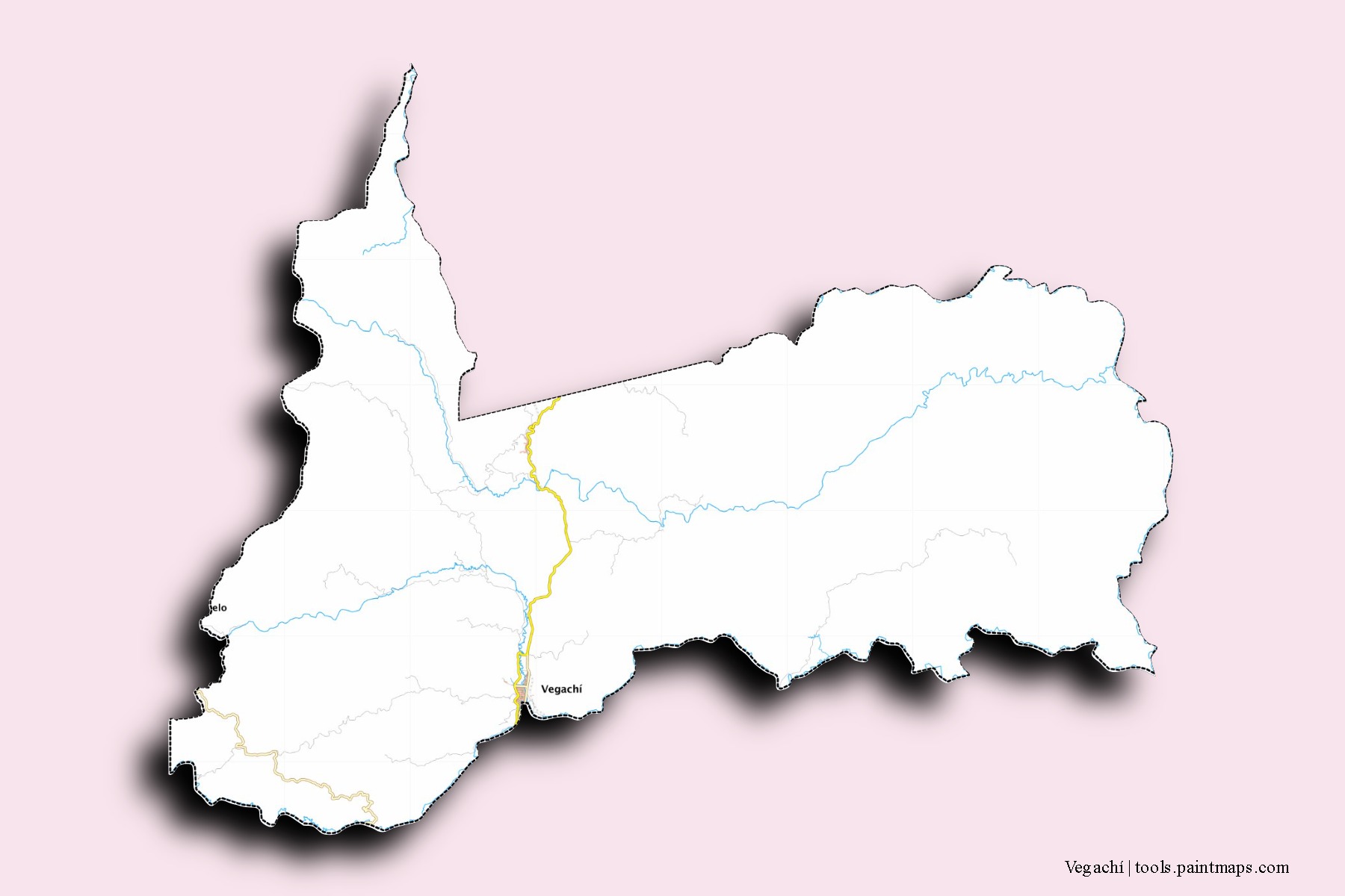 Mapa de barrios y pueblos de Vegachí con efecto de sombra 3D