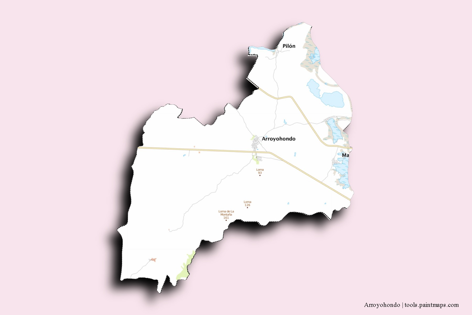 Mapa de barrios y pueblos de Arroyohondo con efecto de sombra 3D