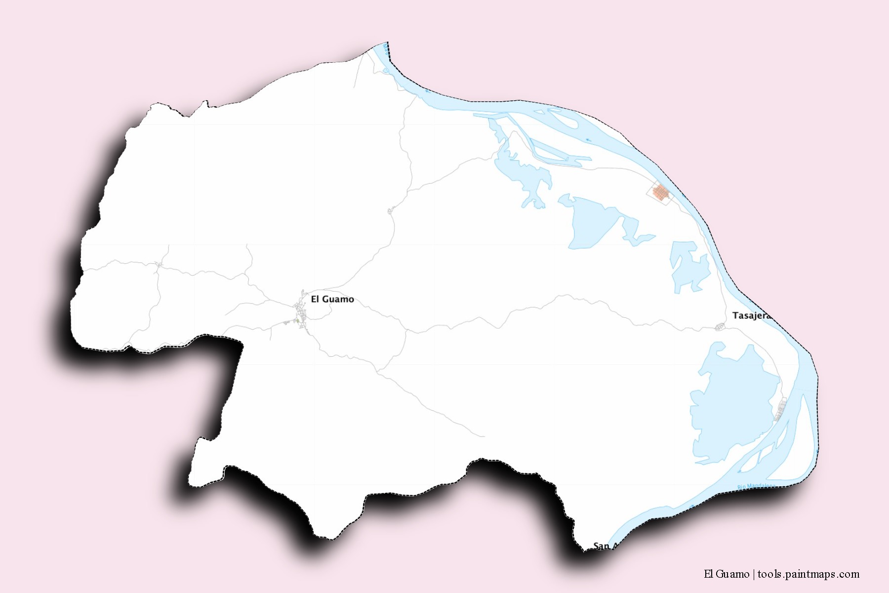 Mapa de barrios y pueblos de El Guamo con efecto de sombra 3D