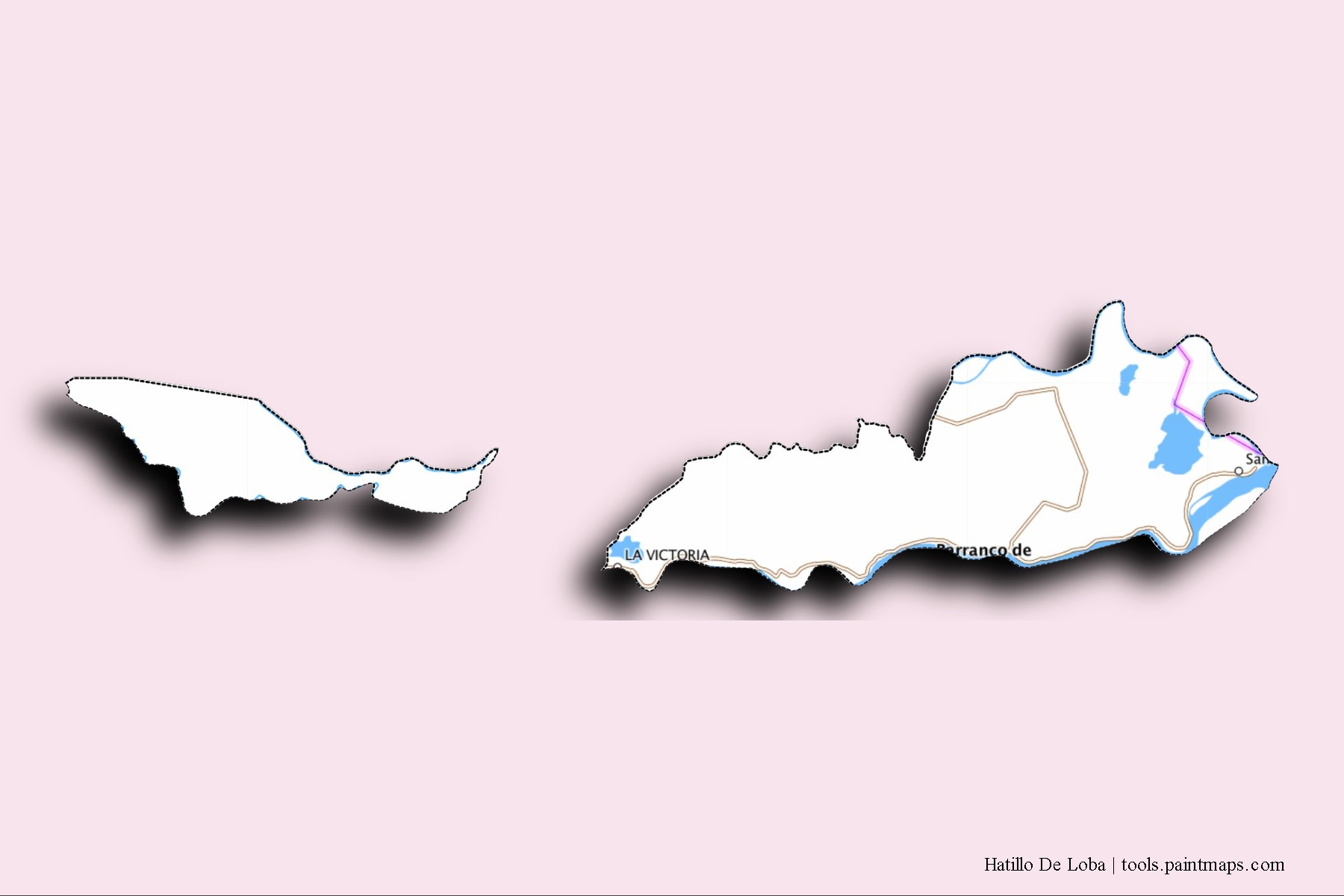 Hatillo De Loba neighborhoods and villages map with 3D shadow effect