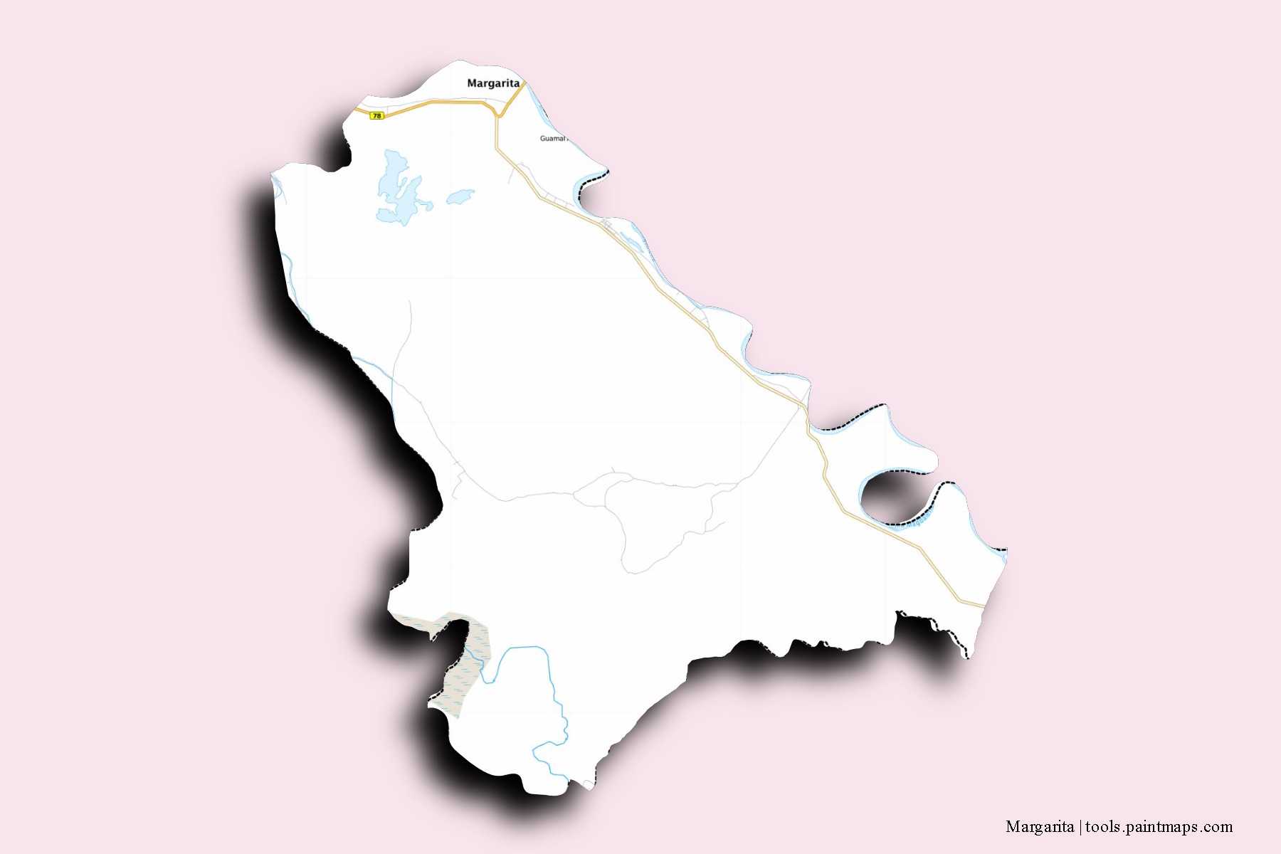 Mapa de barrios y pueblos de Margarita con efecto de sombra 3D