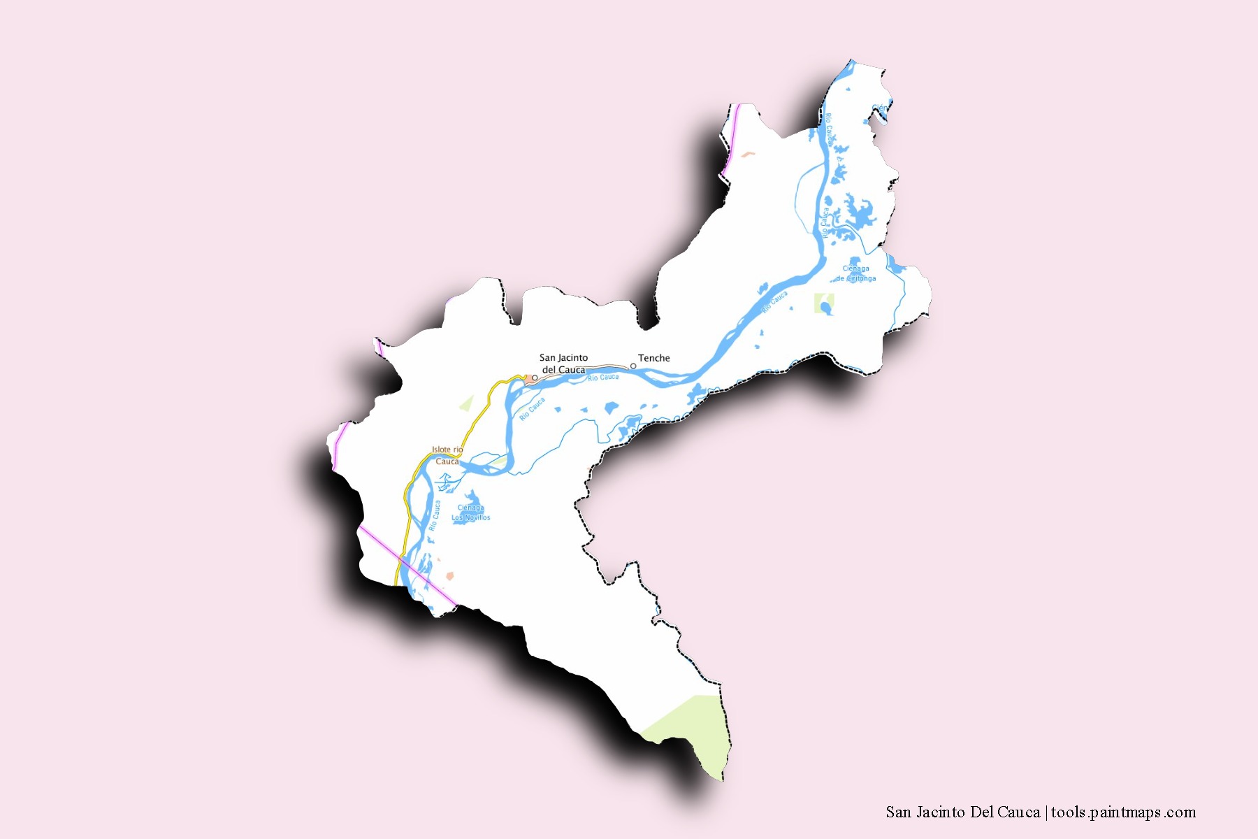 San Jacinto Del Cauca neighborhoods and villages map with 3D shadow effect