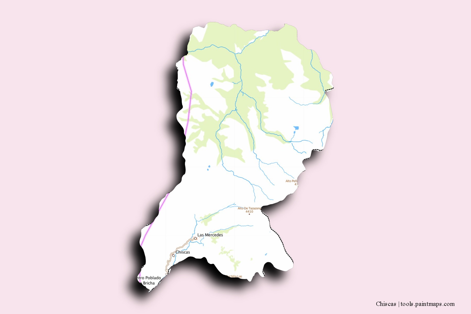 Mapa de barrios y pueblos de Chiscas con efecto de sombra 3D