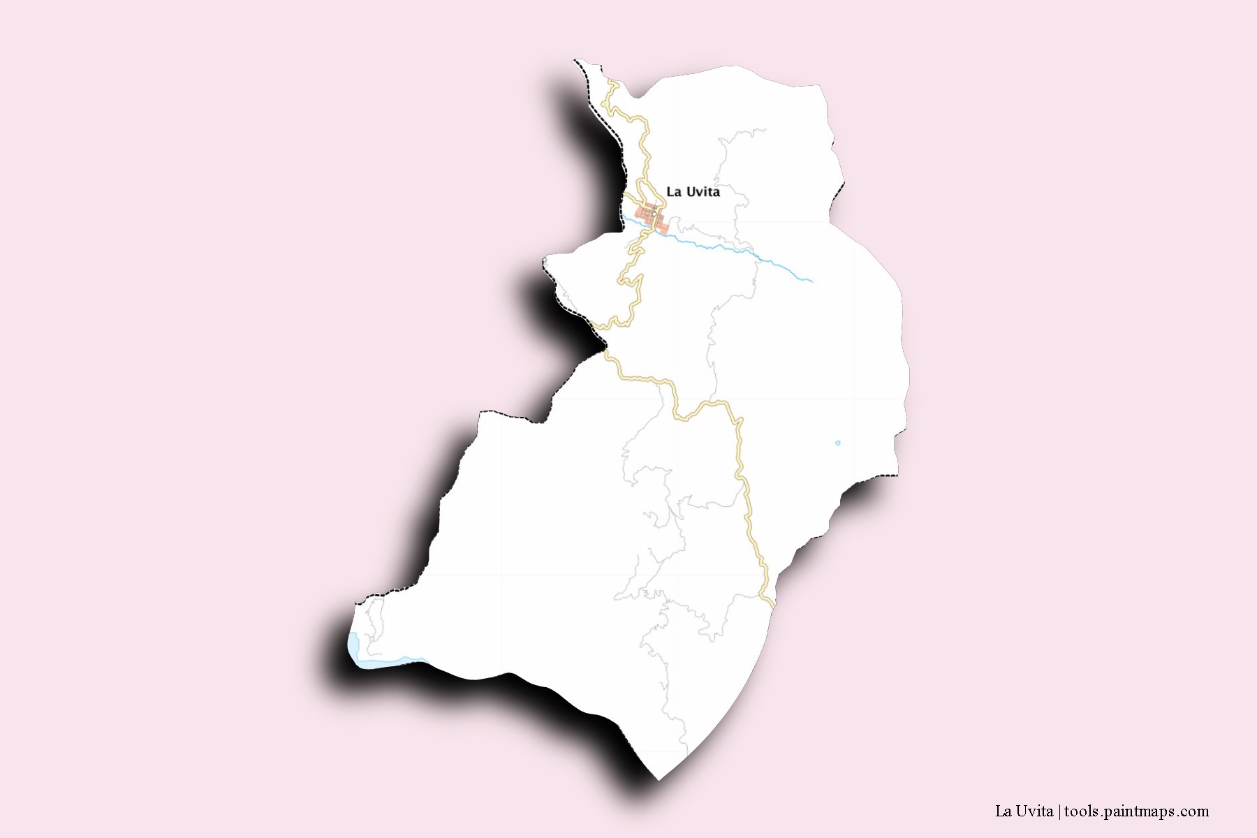 Mapa de barrios y pueblos de La Uvita con efecto de sombra 3D