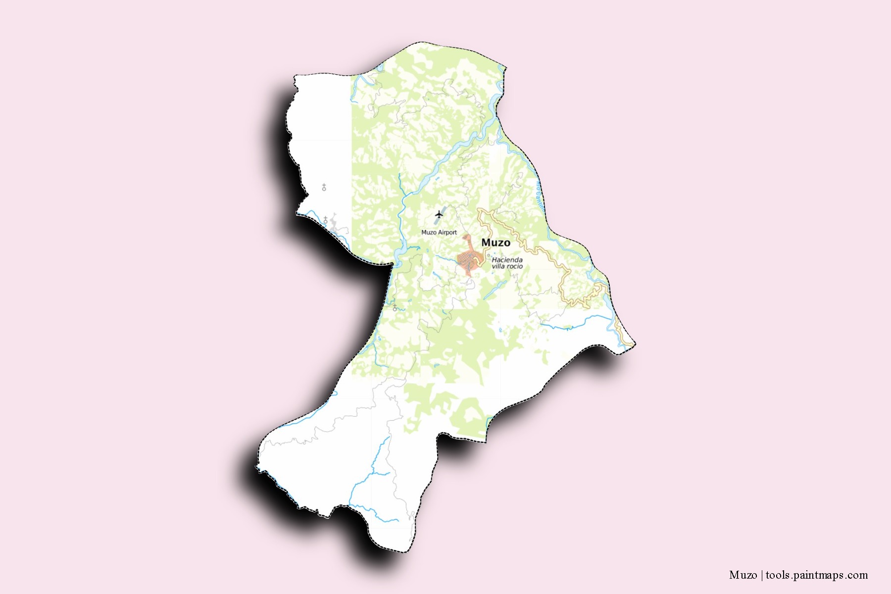 Mapa de barrios y pueblos de Muzo con efecto de sombra 3D