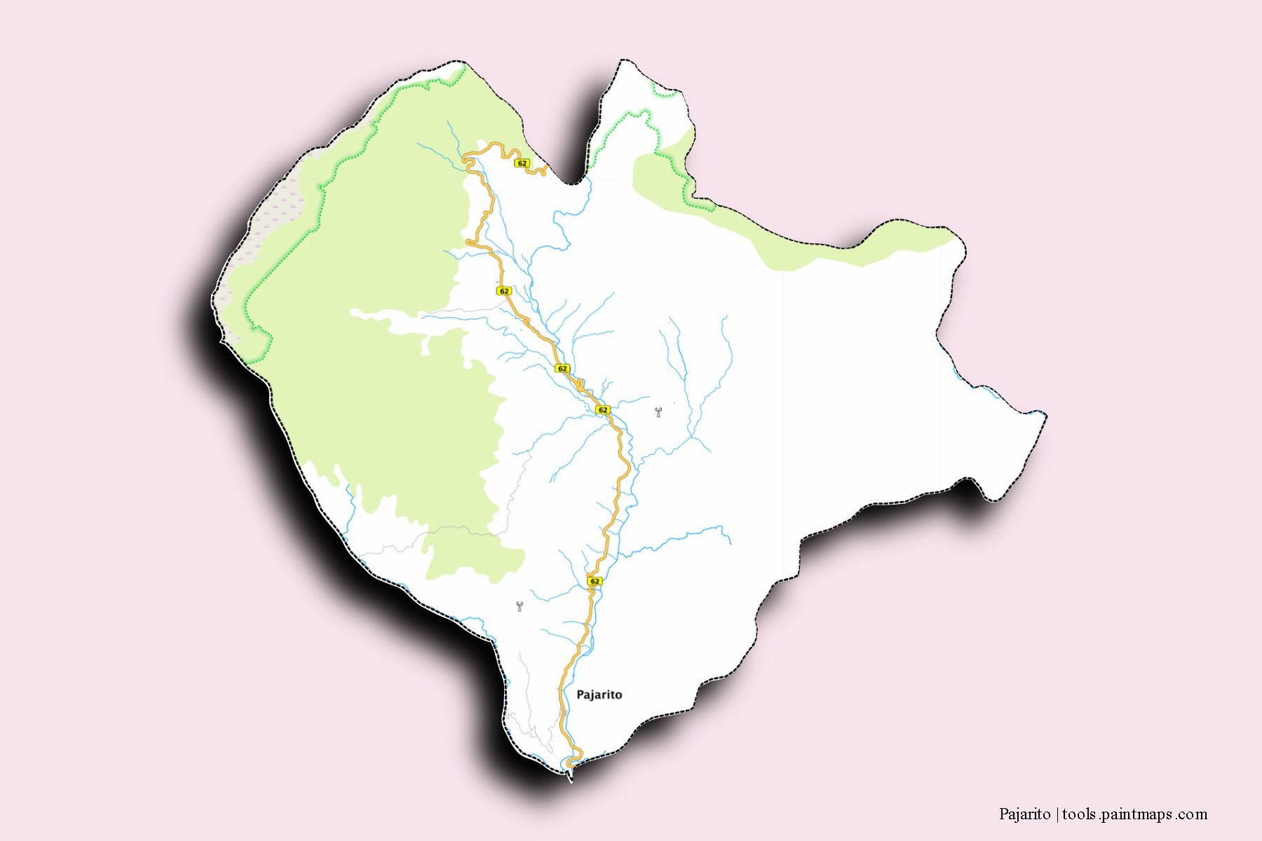 Pajarito neighborhoods and villages map with 3D shadow effect