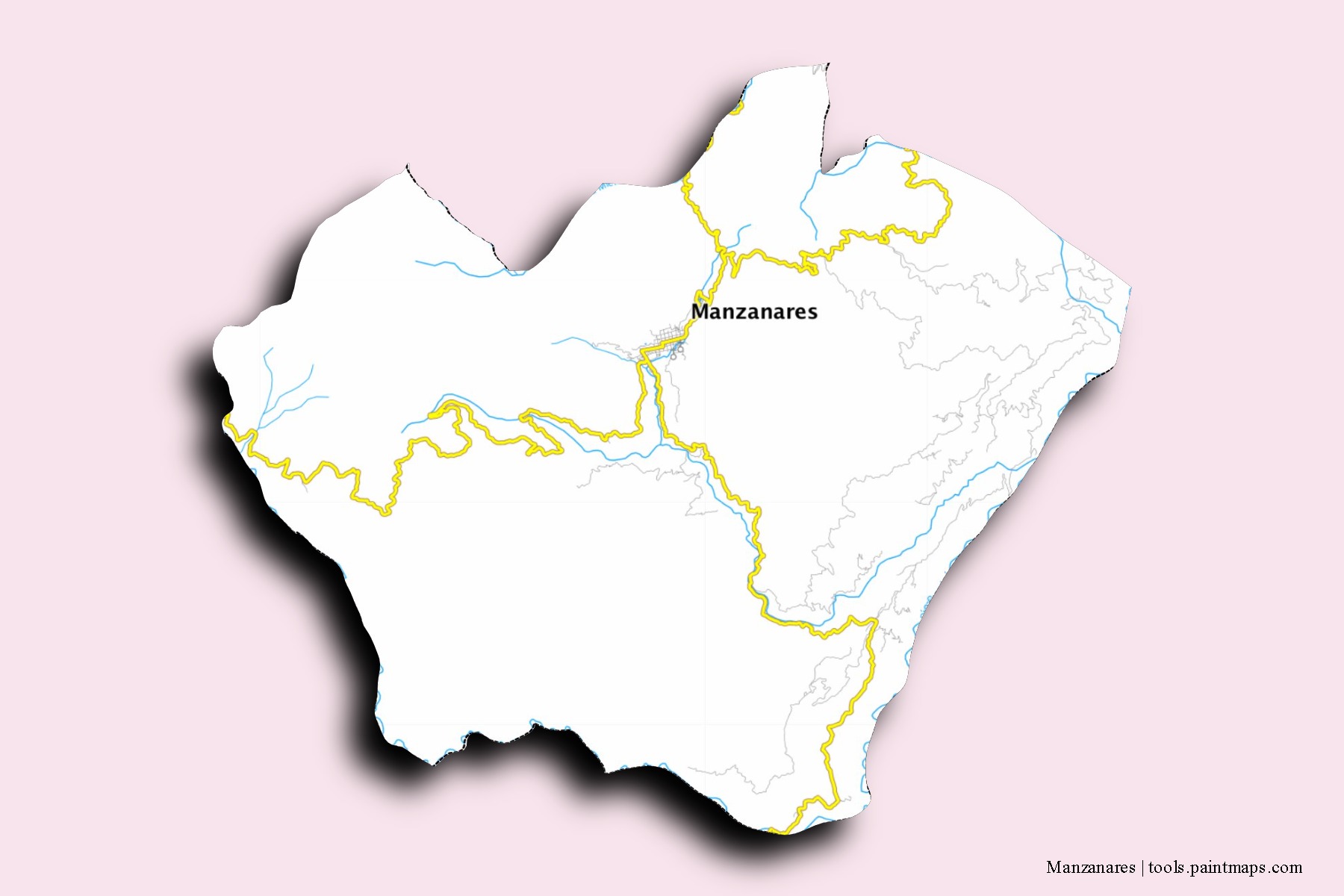 Mapa de barrios y pueblos de Manzanares con efecto de sombra 3D