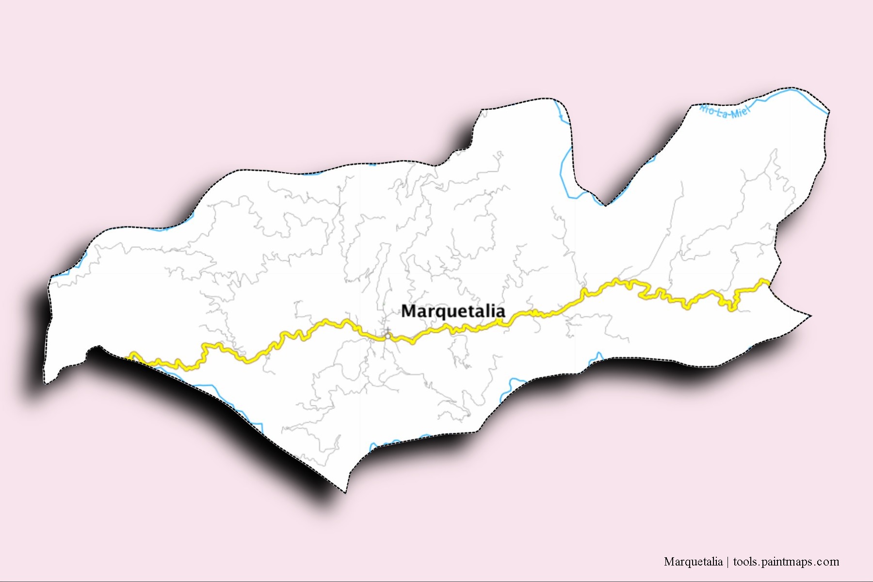 Mapa de barrios y pueblos de Marquetalia con efecto de sombra 3D