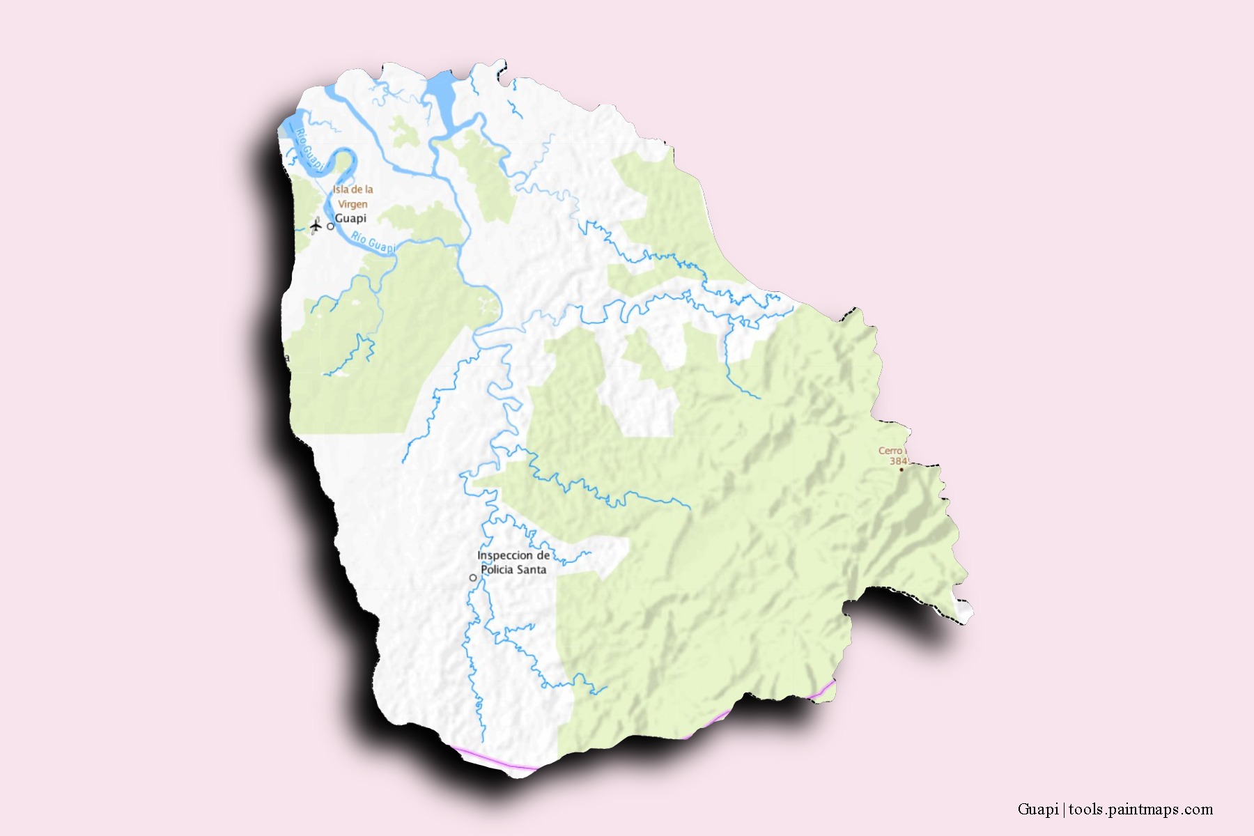 Mapa de barrios y pueblos de Guapi con efecto de sombra 3D