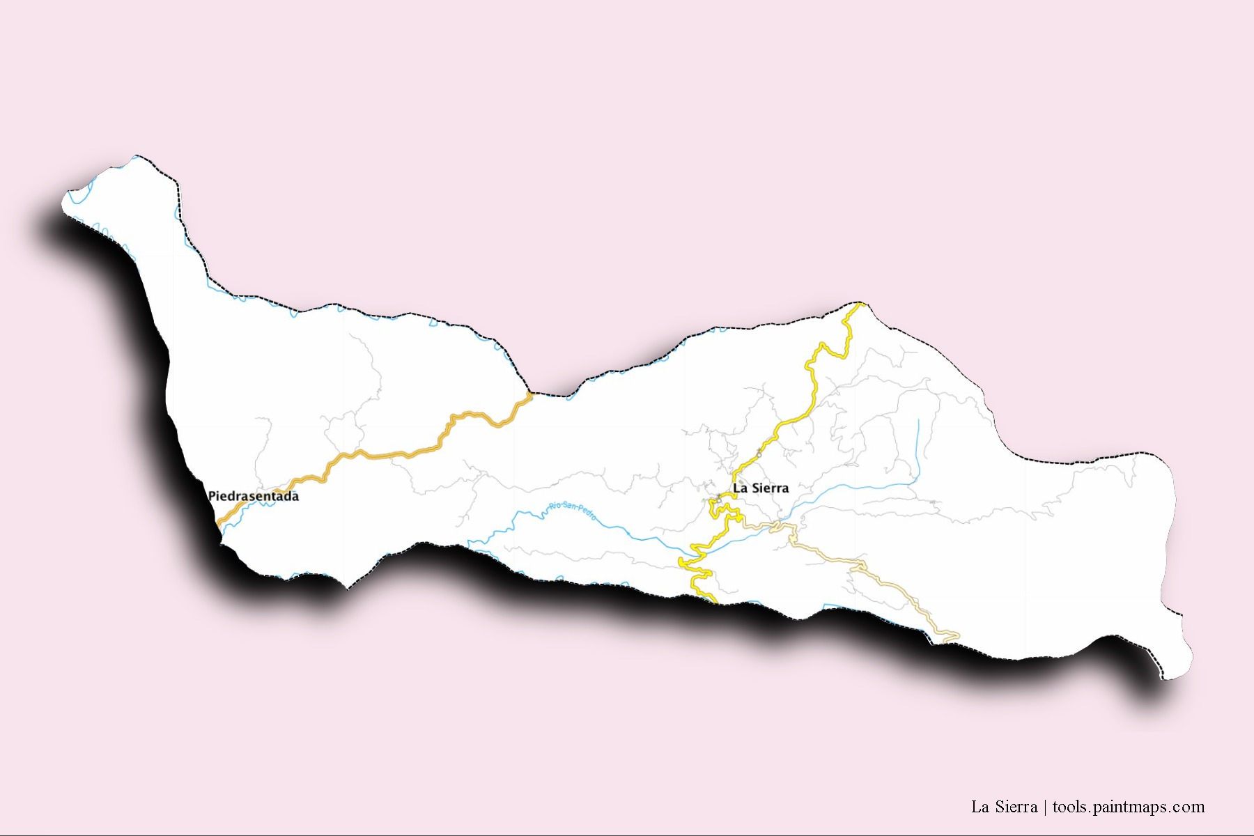 La Sierra neighborhoods and villages map with 3D shadow effect