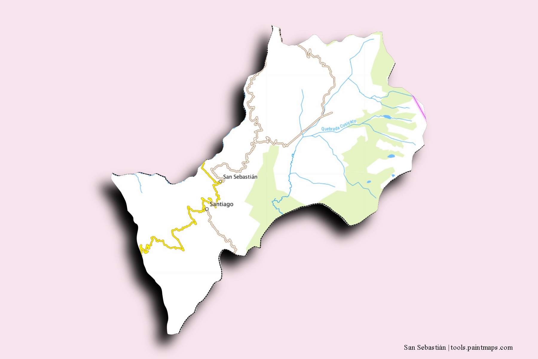 Mapa de barrios y pueblos de San Sebastián con efecto de sombra 3D