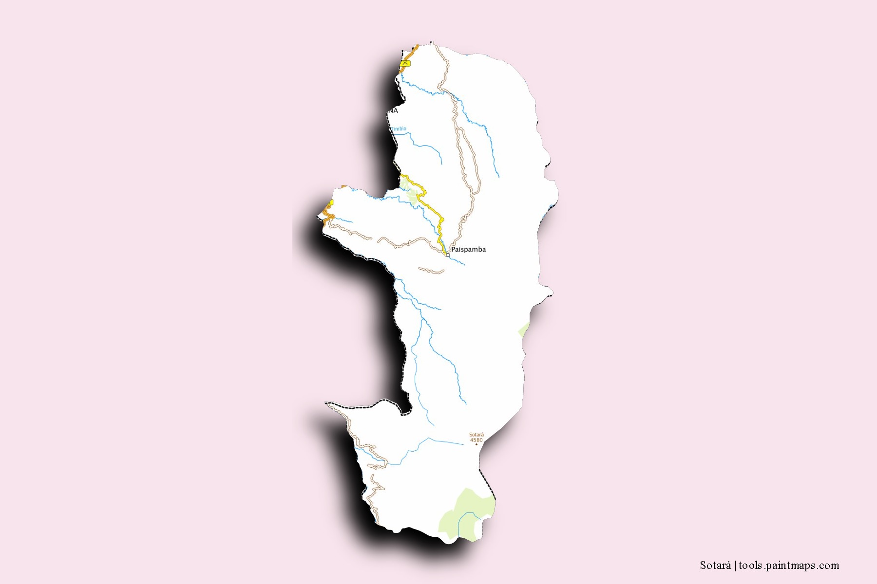 Mapa de barrios y pueblos de Sotará con efecto de sombra 3D