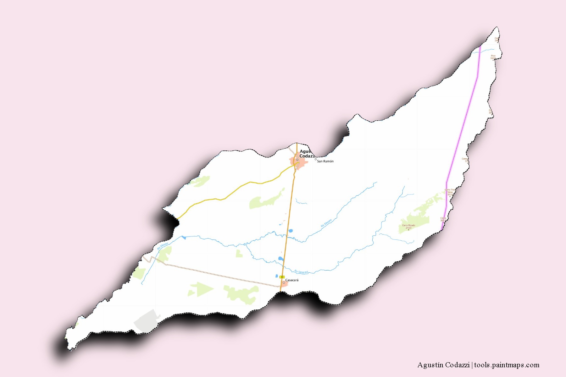 Agustín Codazzi neighborhoods and villages map with 3D shadow effect