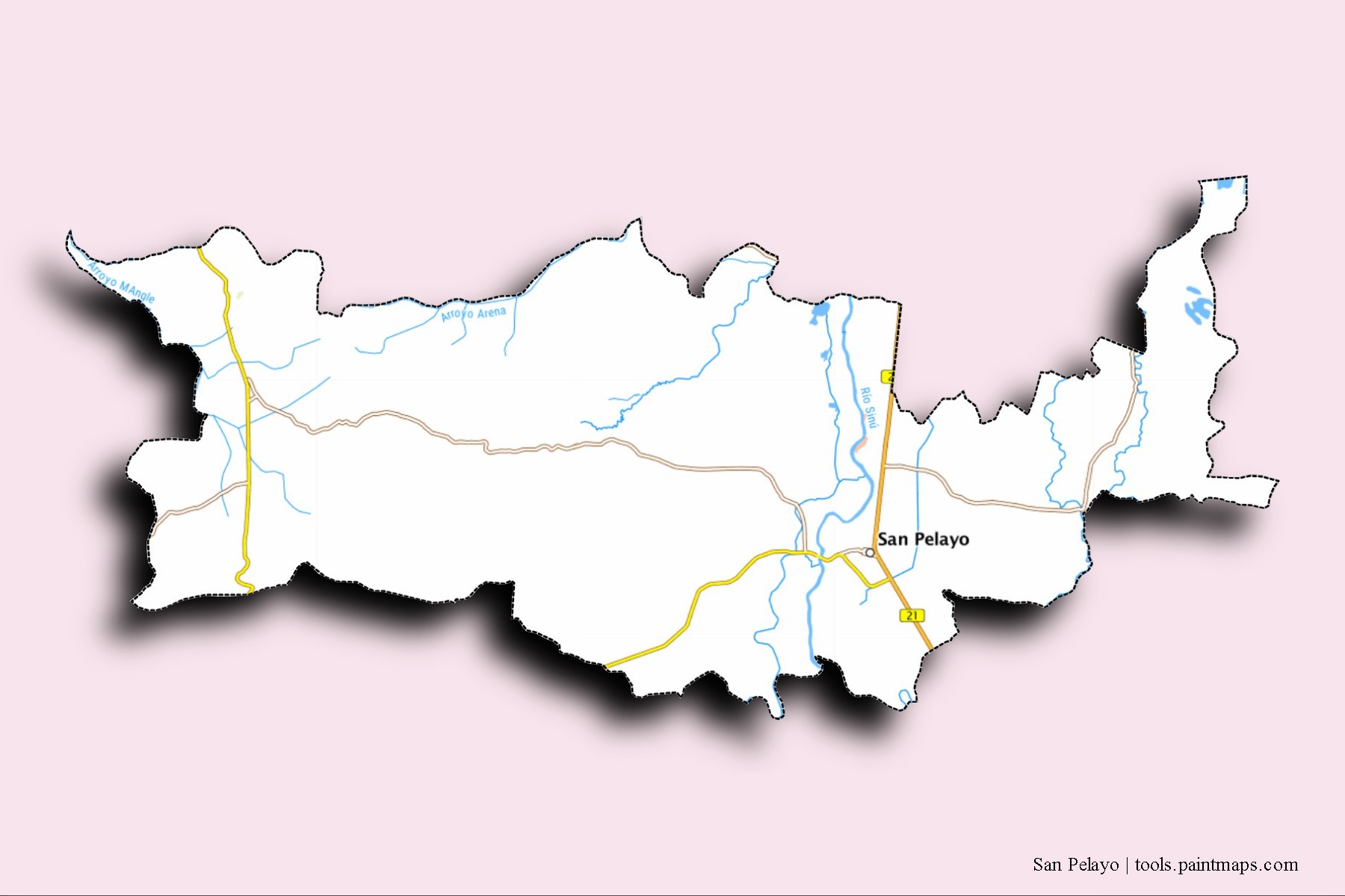 San Pelayo neighborhoods and villages map with 3D shadow effect