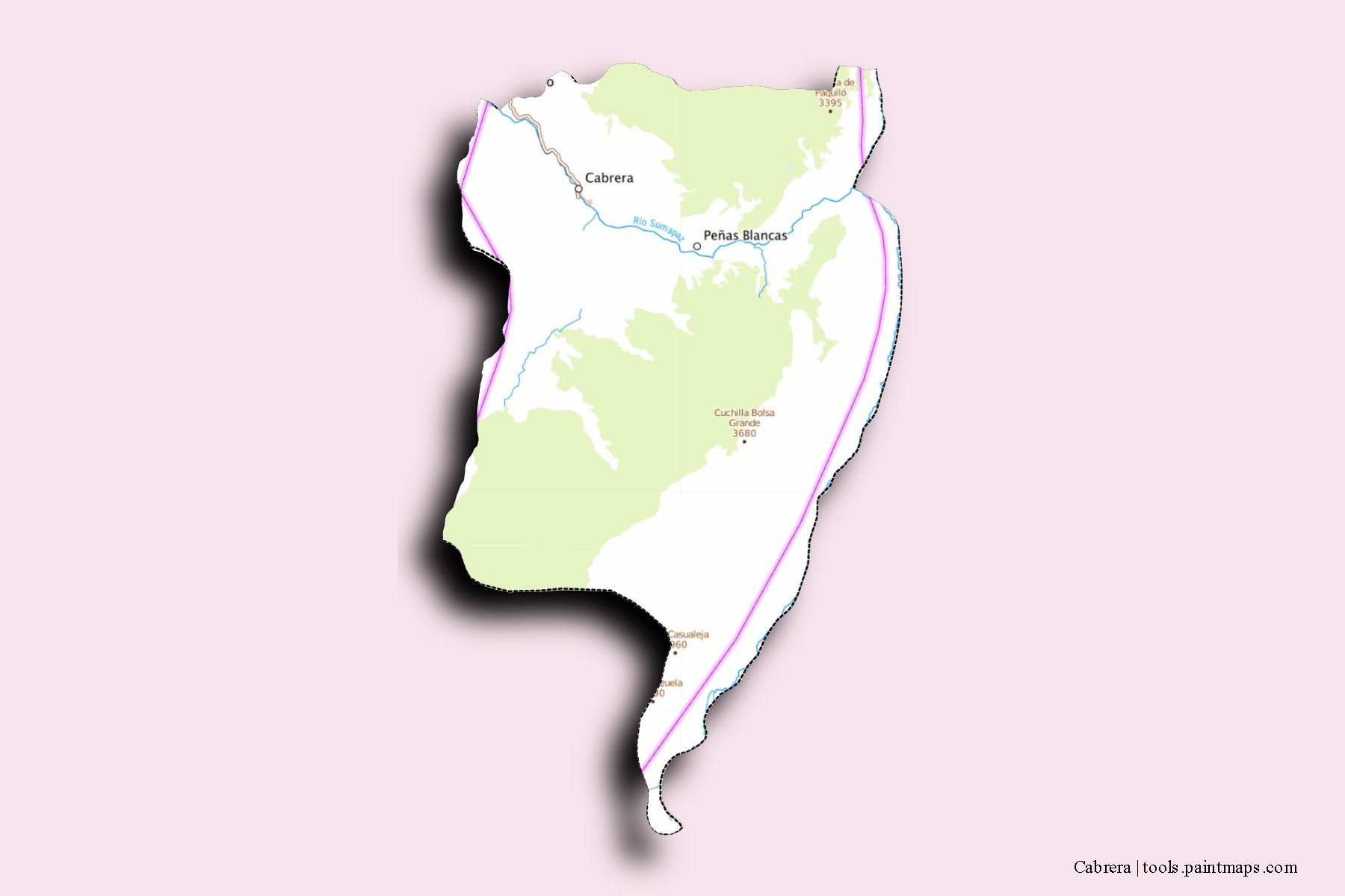 Cabrera neighborhoods and villages map with 3D shadow effect