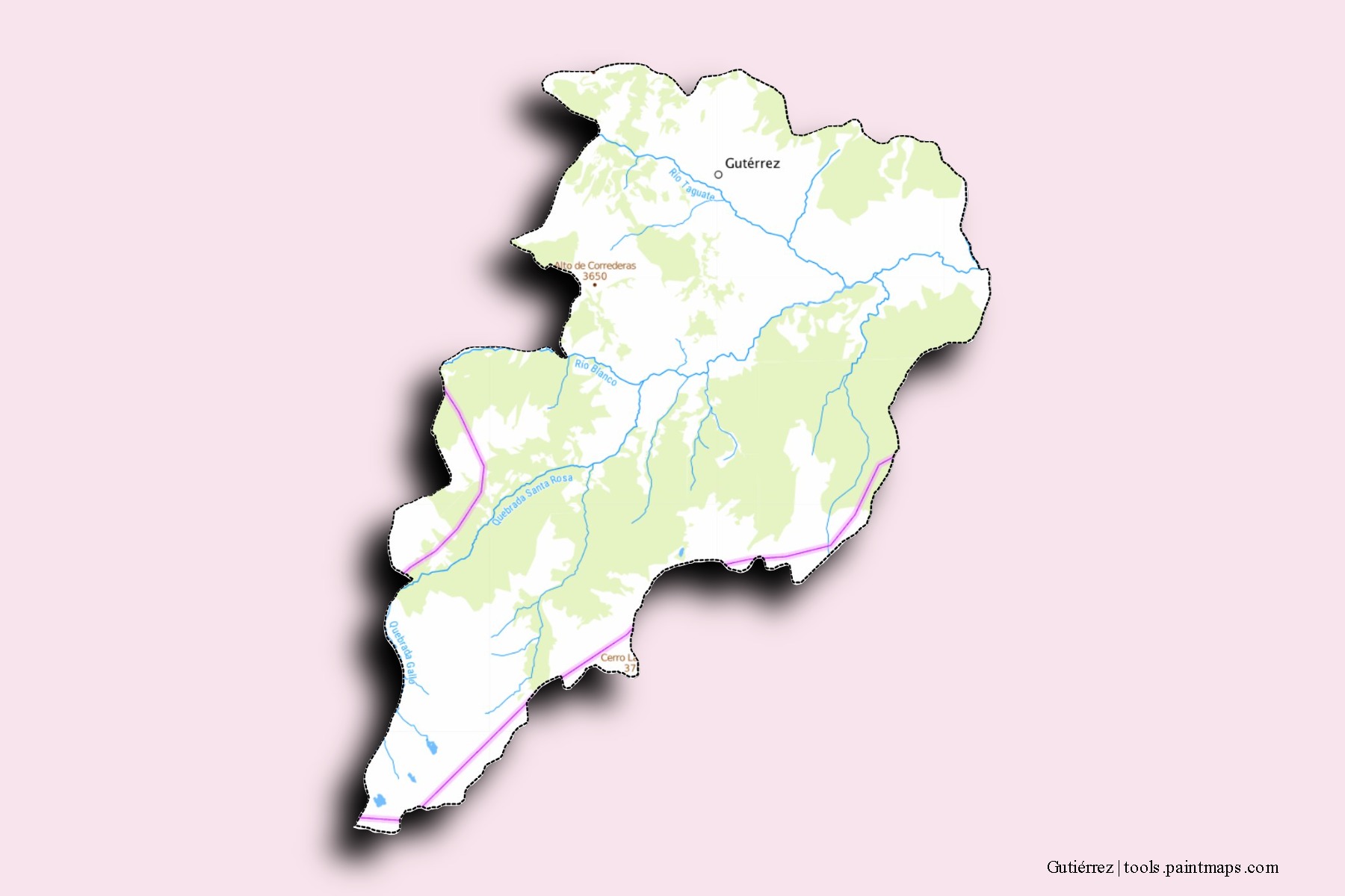 Mapa de barrios y pueblos de Gutiérrez con efecto de sombra 3D