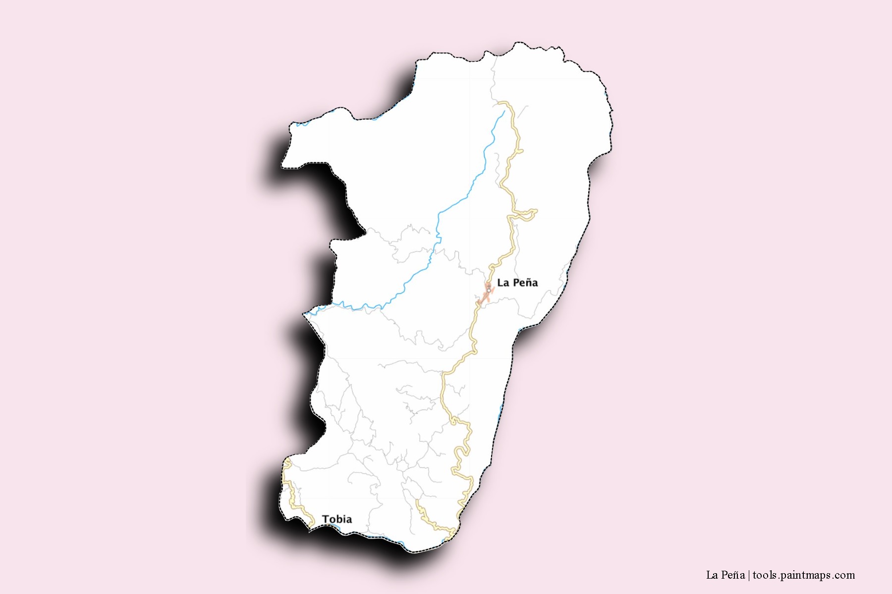 Mapa de barrios y pueblos de La Peña con efecto de sombra 3D