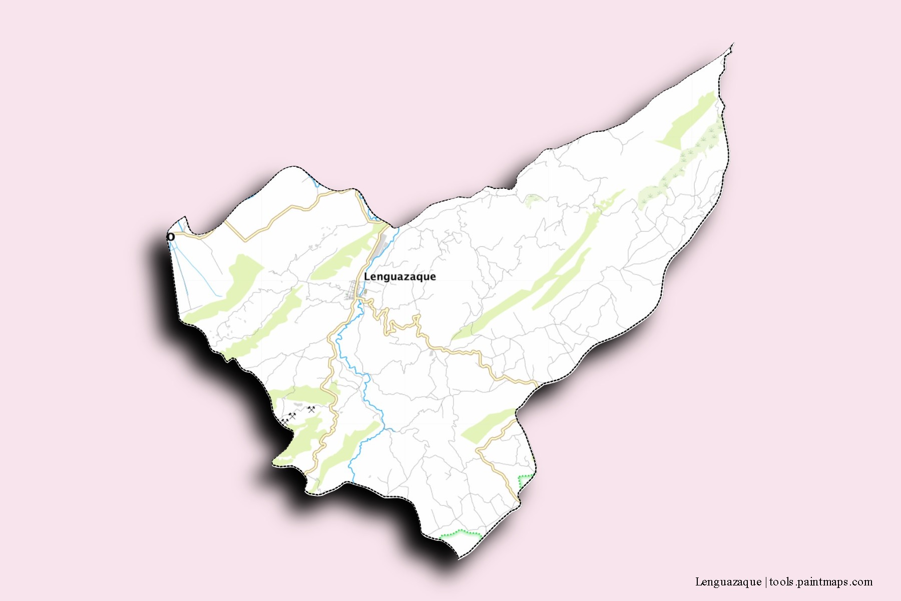 Mapa de barrios y pueblos de Lenguazaque con efecto de sombra 3D