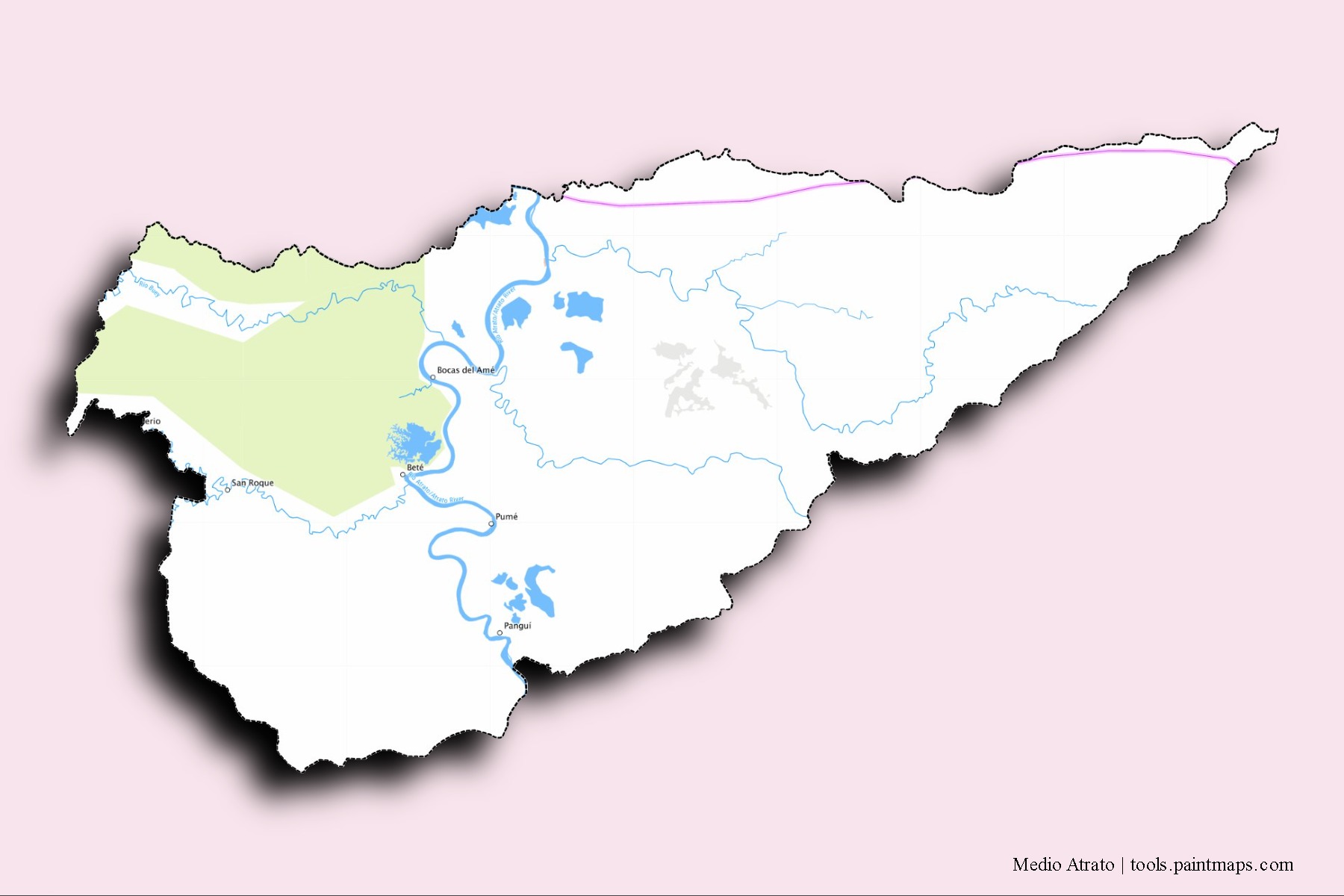 Mapa de barrios y pueblos de Medio Atrato con efecto de sombra 3D