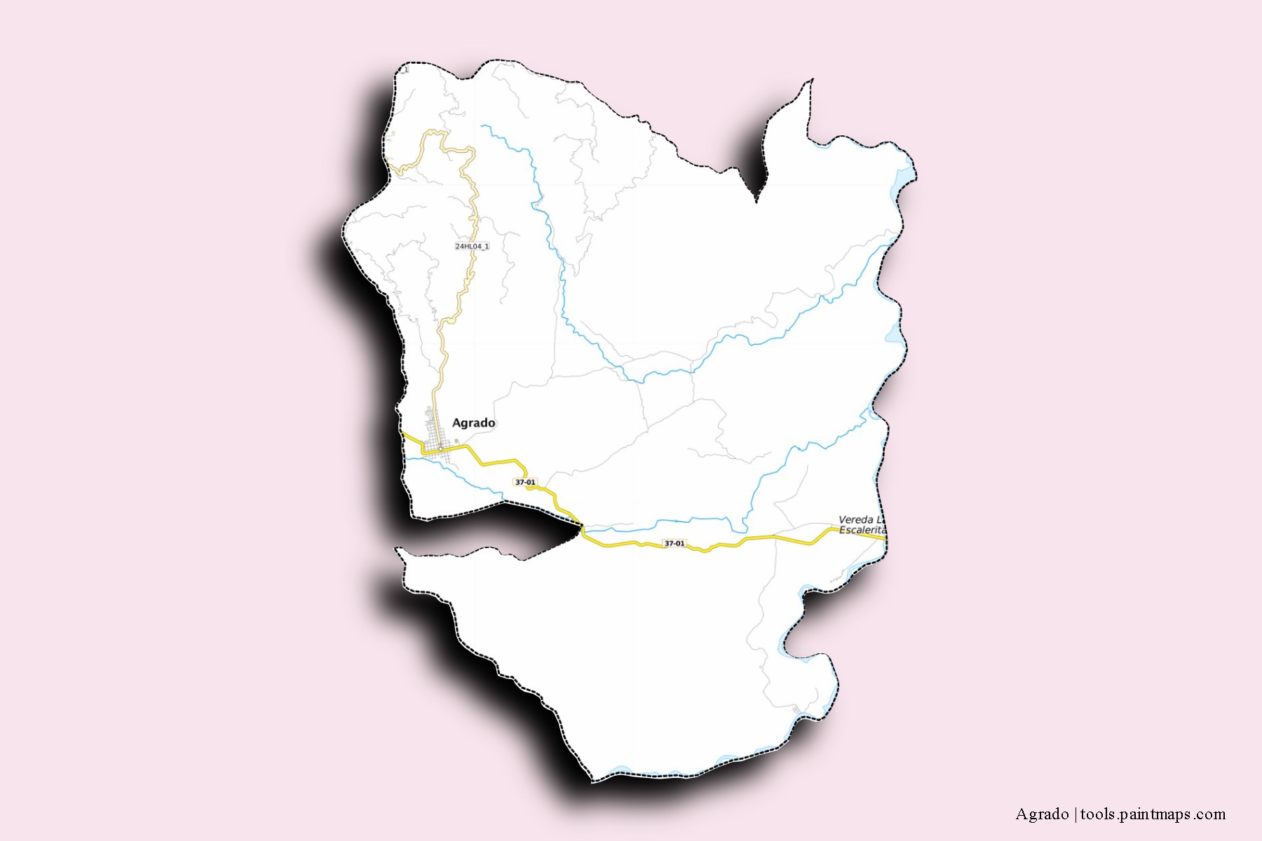 Mapa de barrios y pueblos de Agrado con efecto de sombra 3D