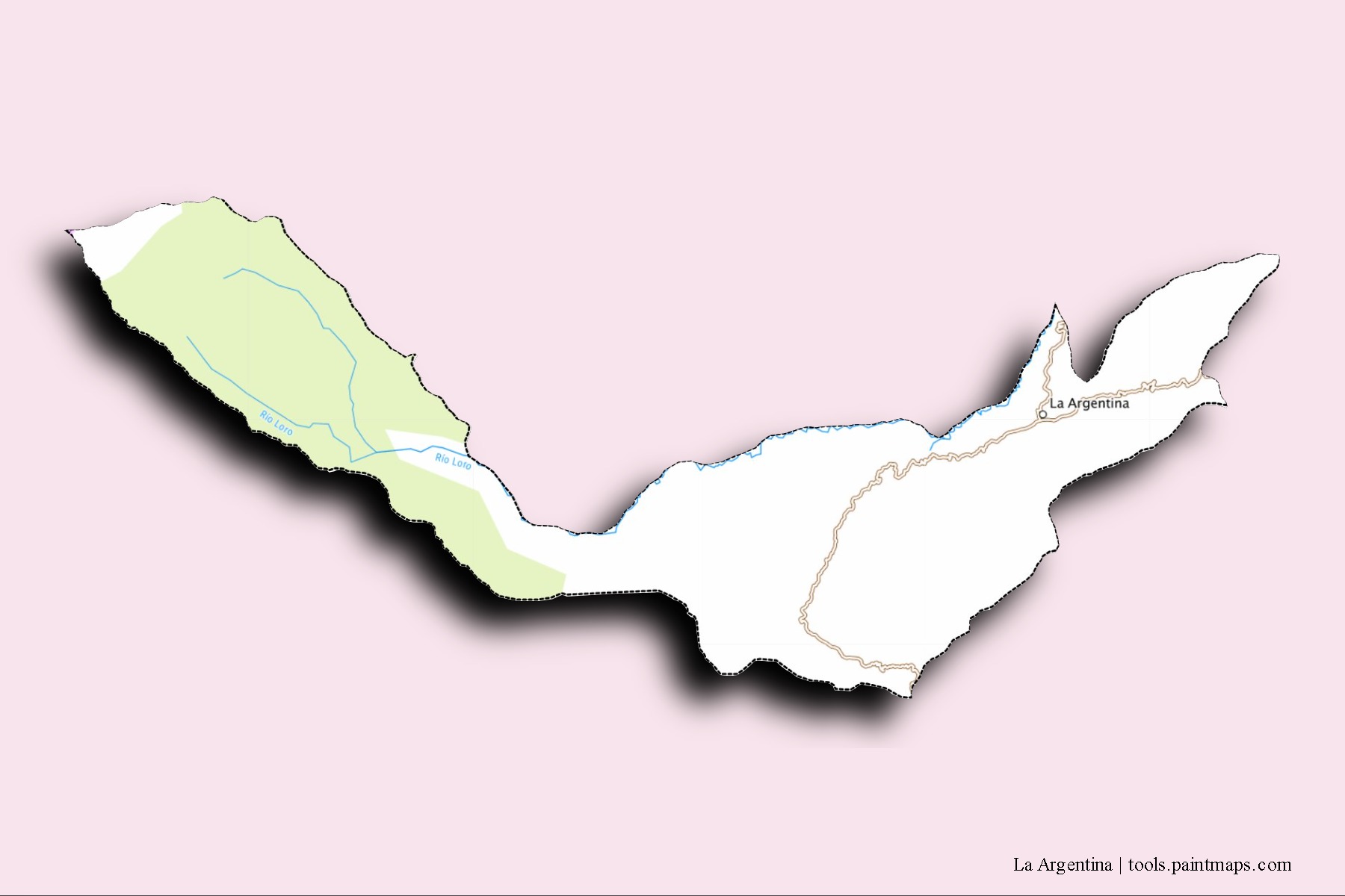 3D gölge efektli La Argentina mahalleleri ve köyleri haritası