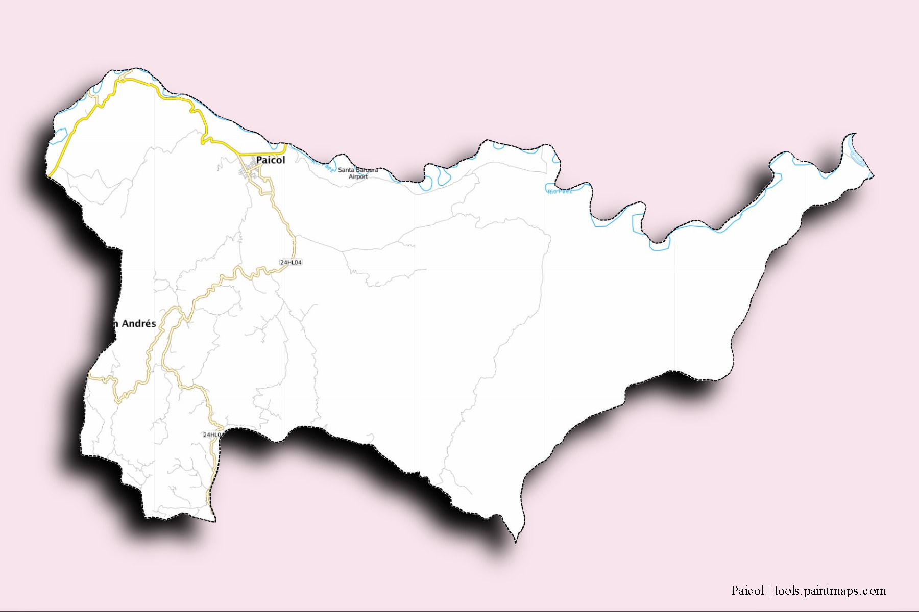 Paicol neighborhoods and villages map with 3D shadow effect