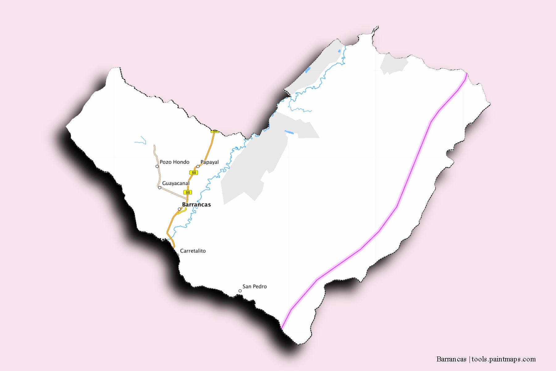 Barrancas neighborhoods and villages map with 3D shadow effect