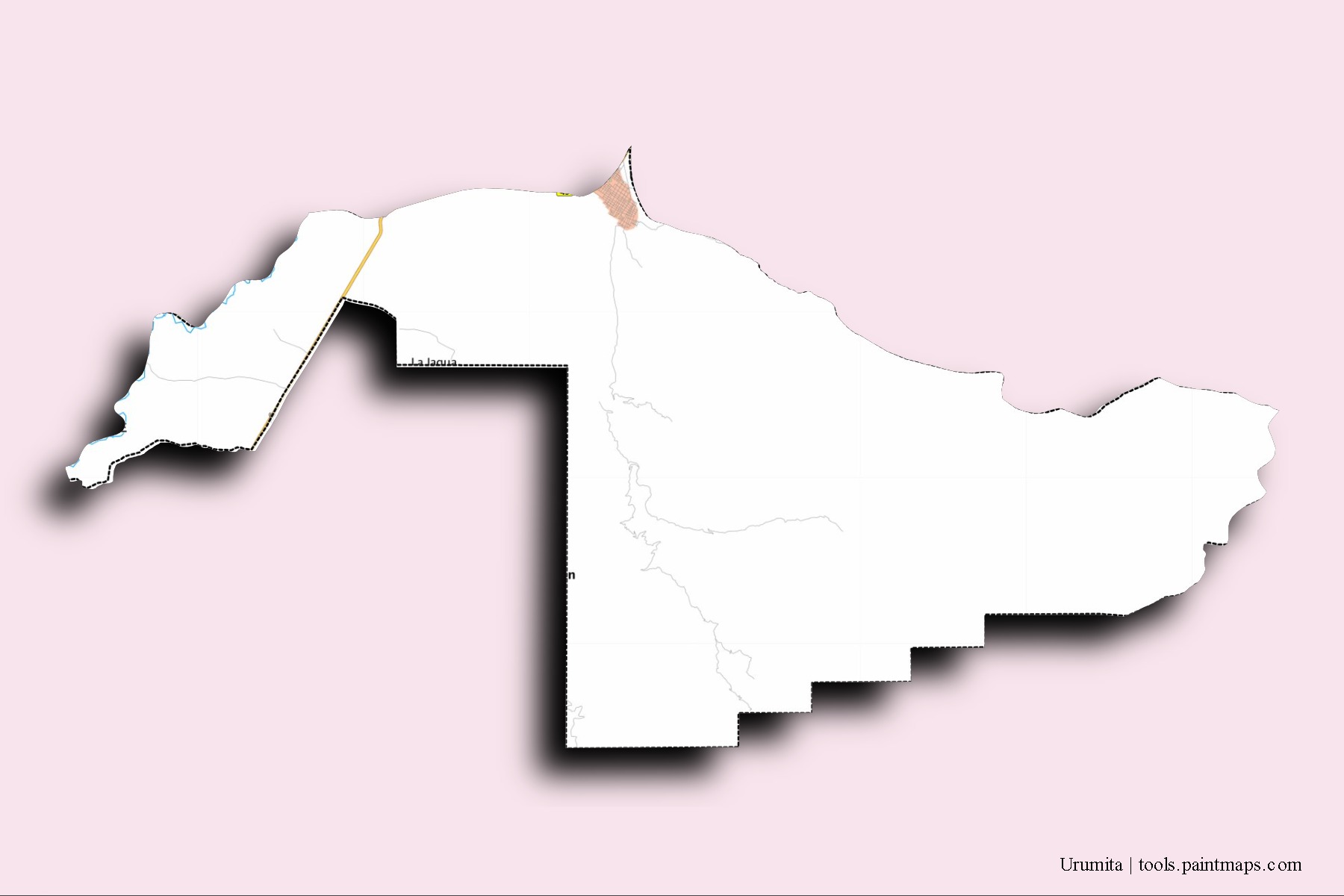 Urumita neighborhoods and villages map with 3D shadow effect