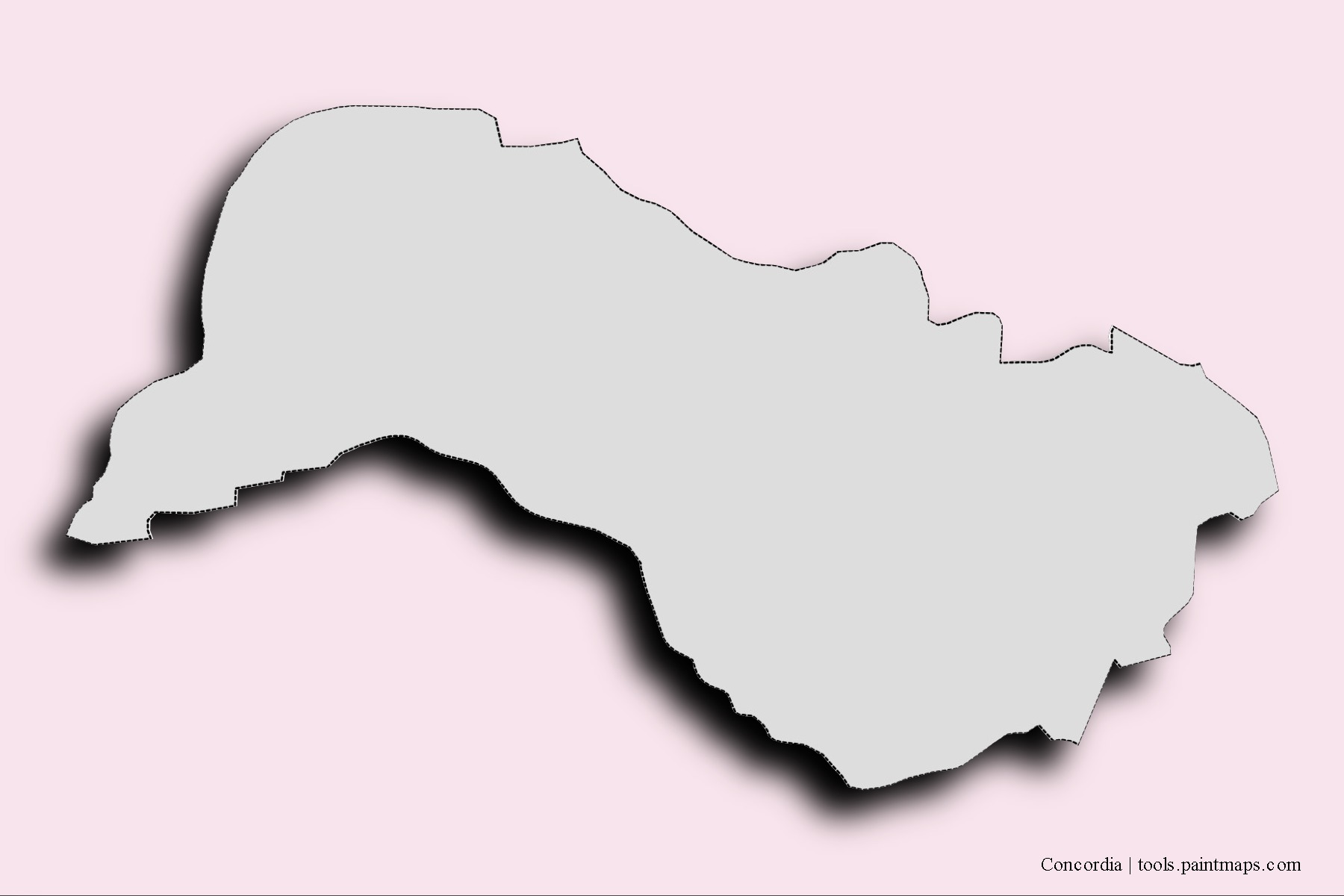 Mapa de barrios y pueblos de Concordia con efecto de sombra 3D