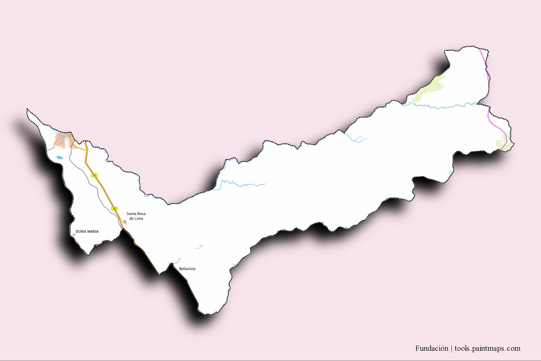 Mapa de barrios y pueblos de Fundación con efecto de sombra 3D