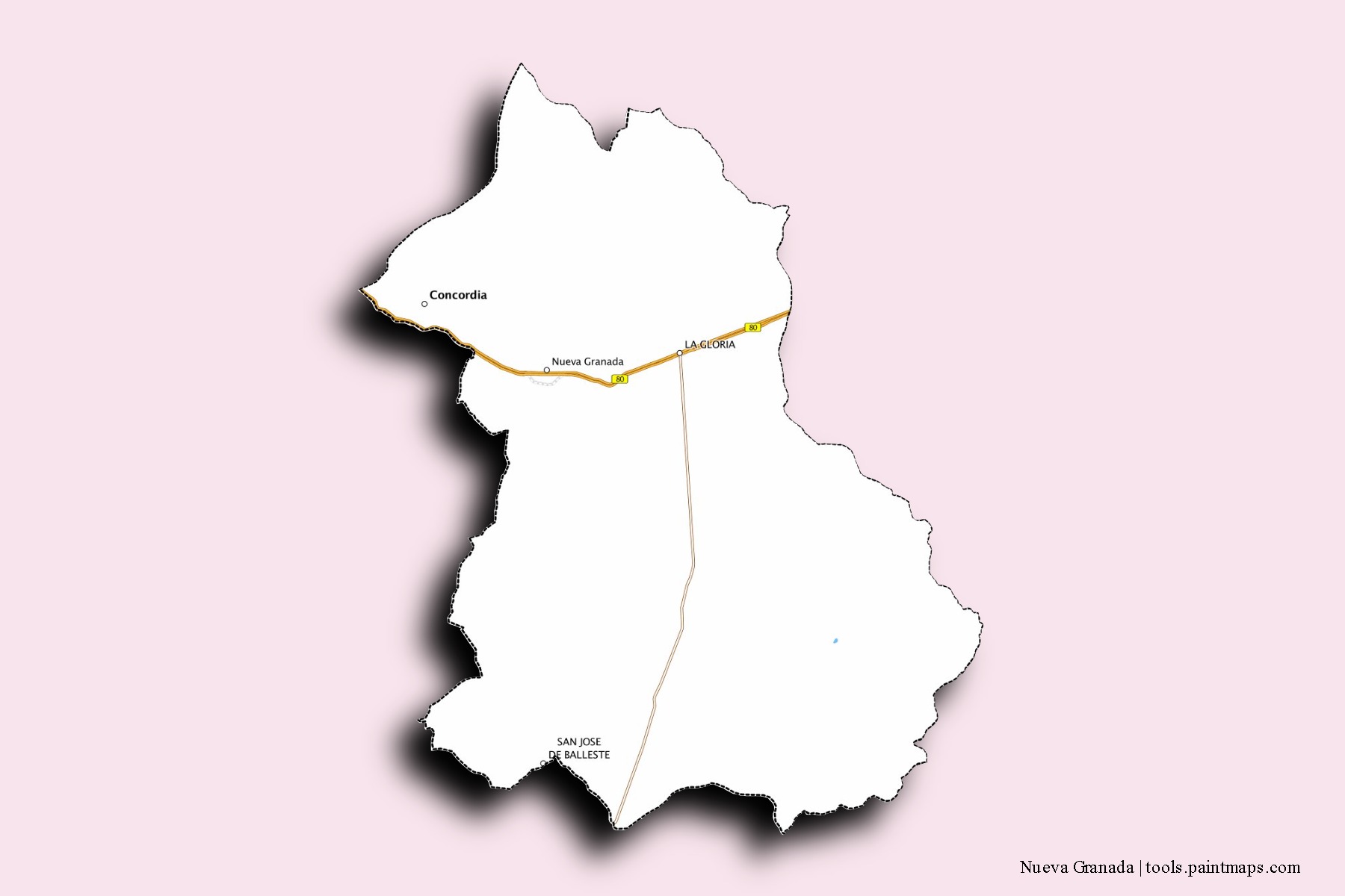 Mapa de barrios y pueblos de Nueva Granada con efecto de sombra 3D