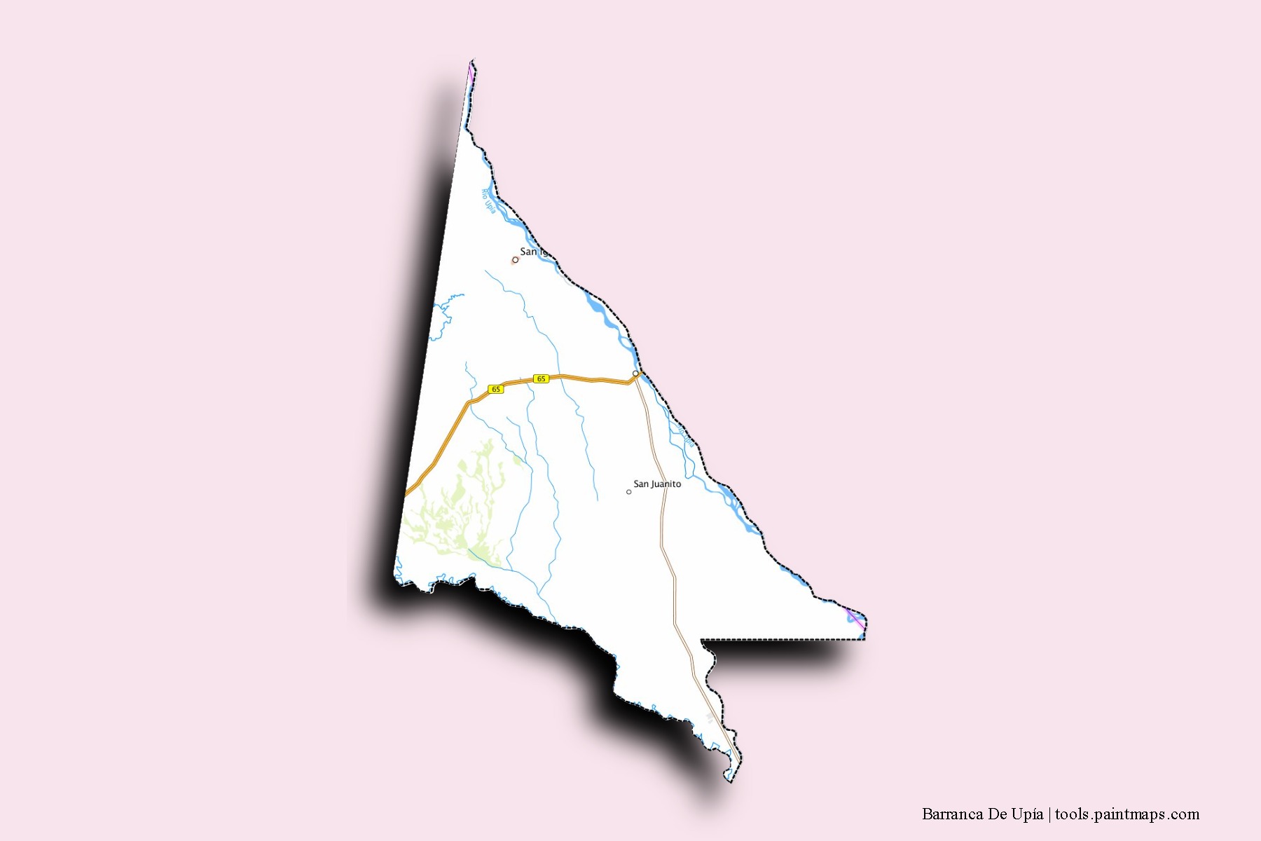 Barranca De Upía neighborhoods and villages map with 3D shadow effect