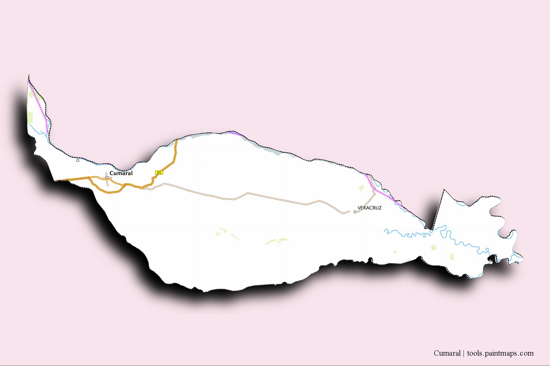 Mapa de barrios y pueblos de Cumaral con efecto de sombra 3D