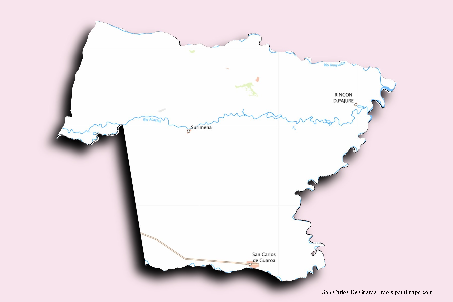 Mapa de barrios y pueblos de San Carlos De Guaroa con efecto de sombra 3D