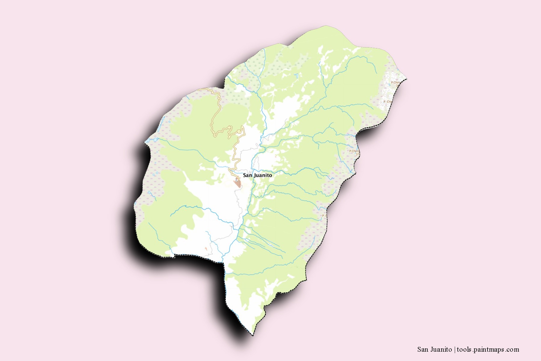 San Juanito neighborhoods and villages map with 3D shadow effect